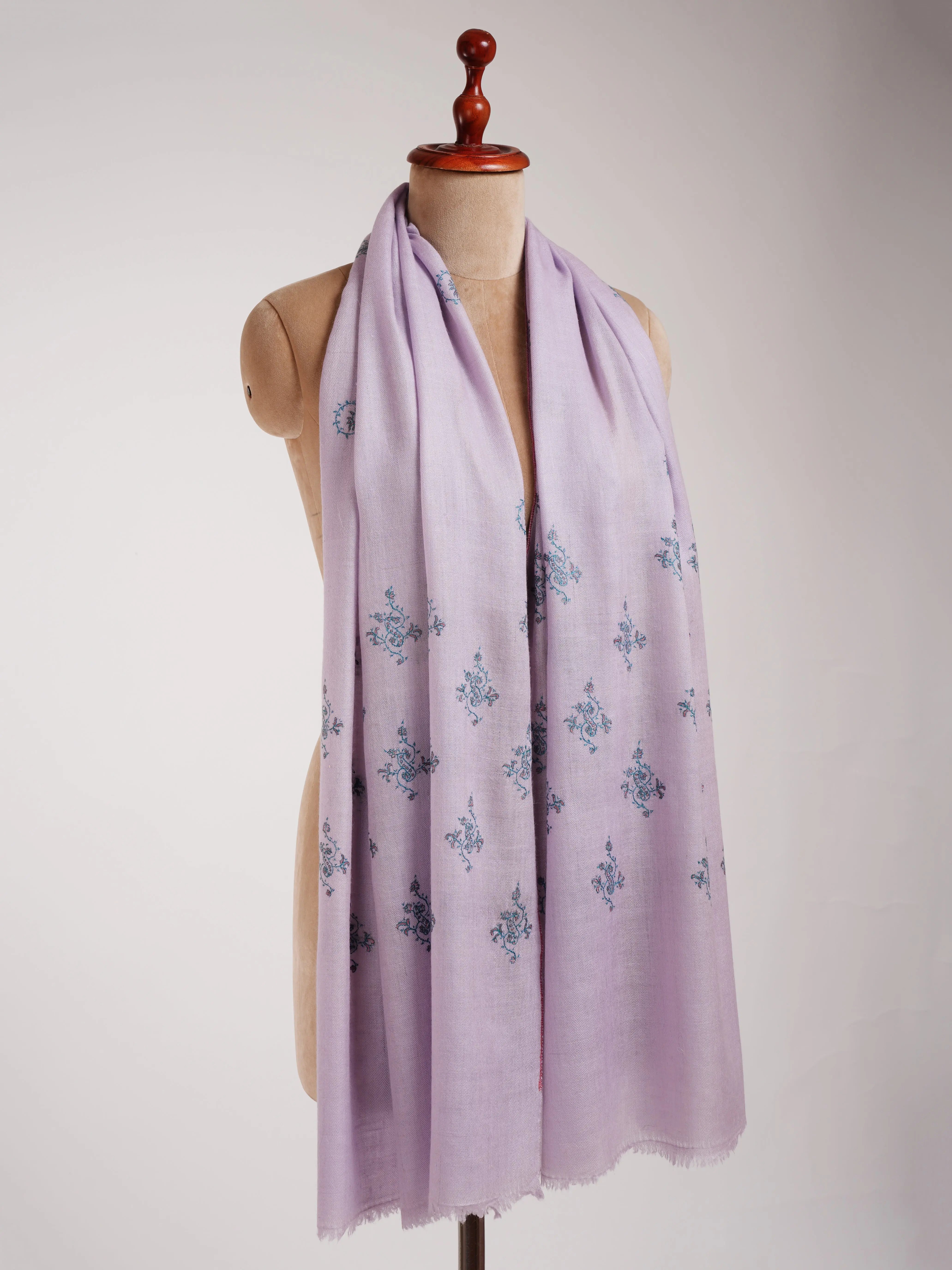 Pastel Lilac Embroidered Cashmere Pashmina Stole Shahkaar