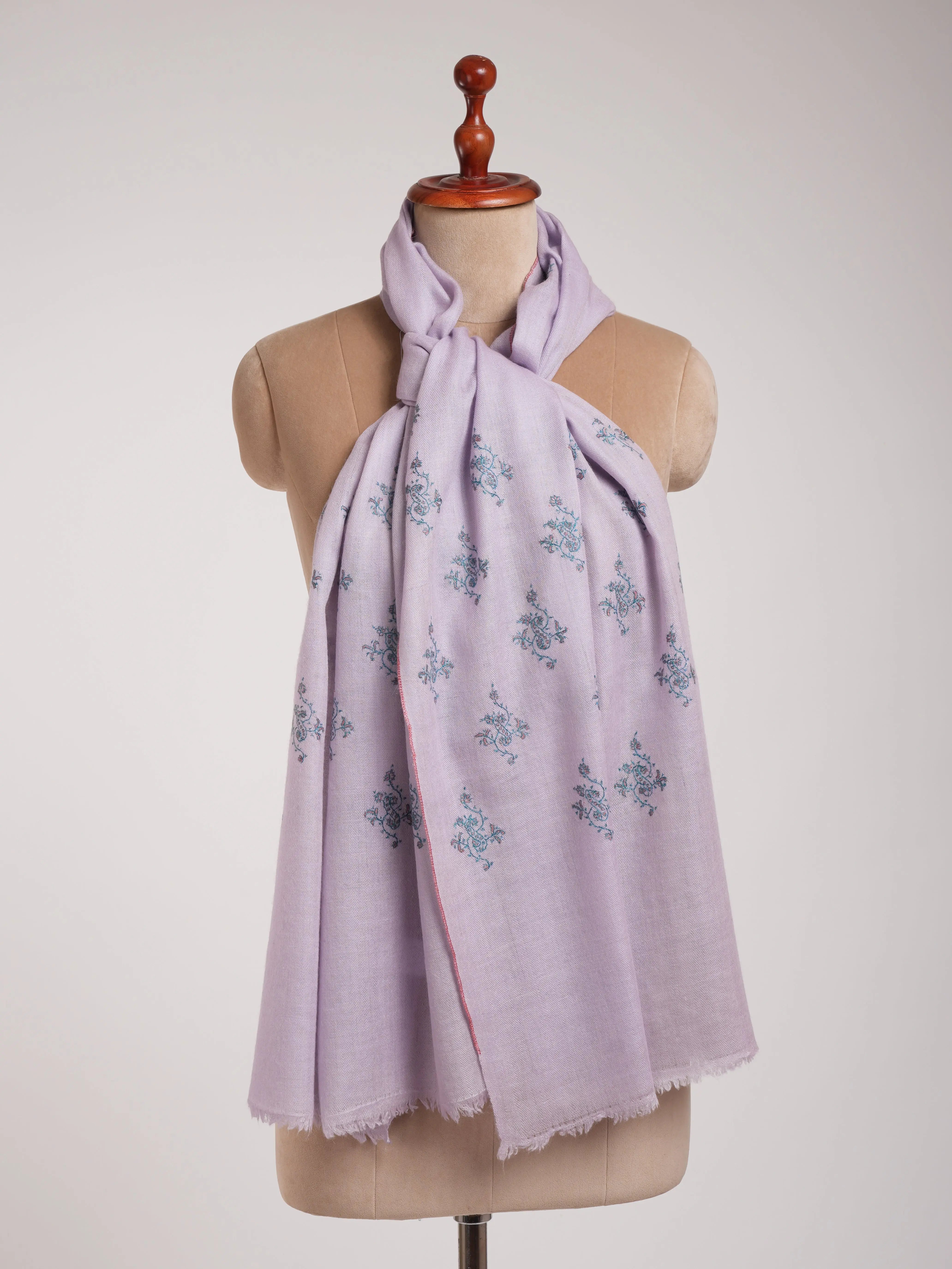 Pastel Lilac Embroidered Cashmere Pashmina Stole Shahkaar