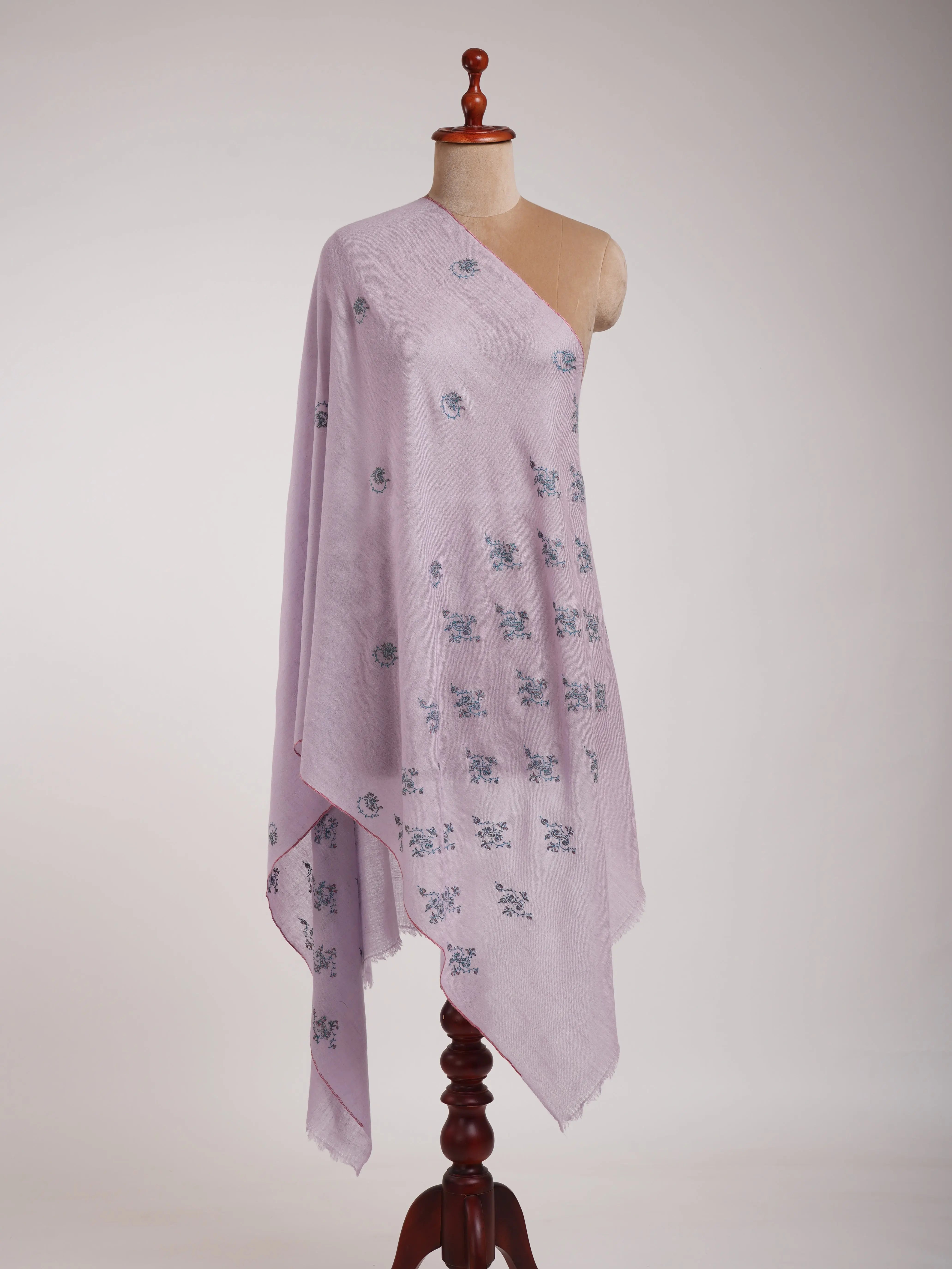 Pastel Lilac Embroidered Cashmere Pashmina Stole Shahkaar