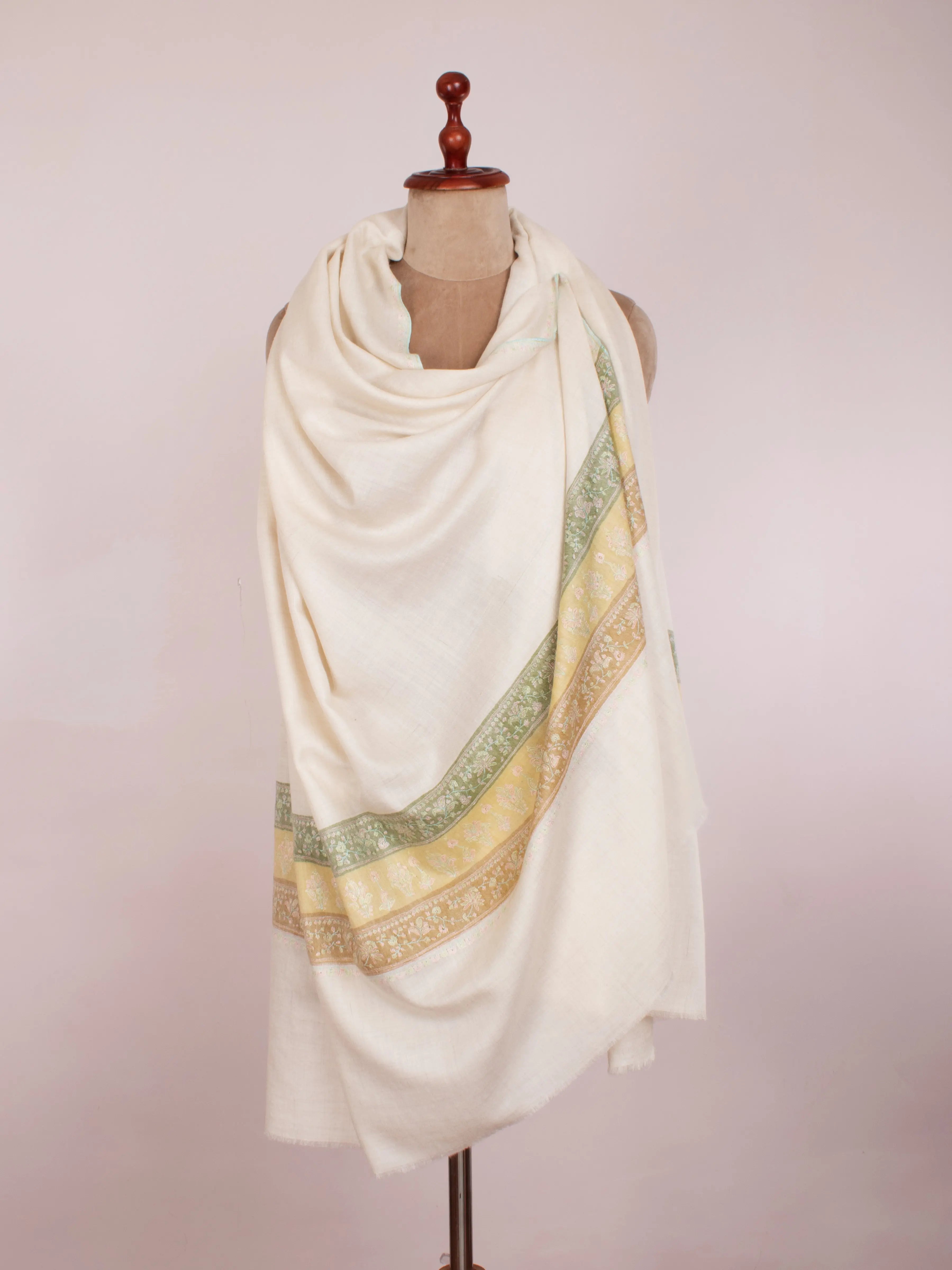 Pastel White Palladar Pretty Pashmina Shawl Shahkaar