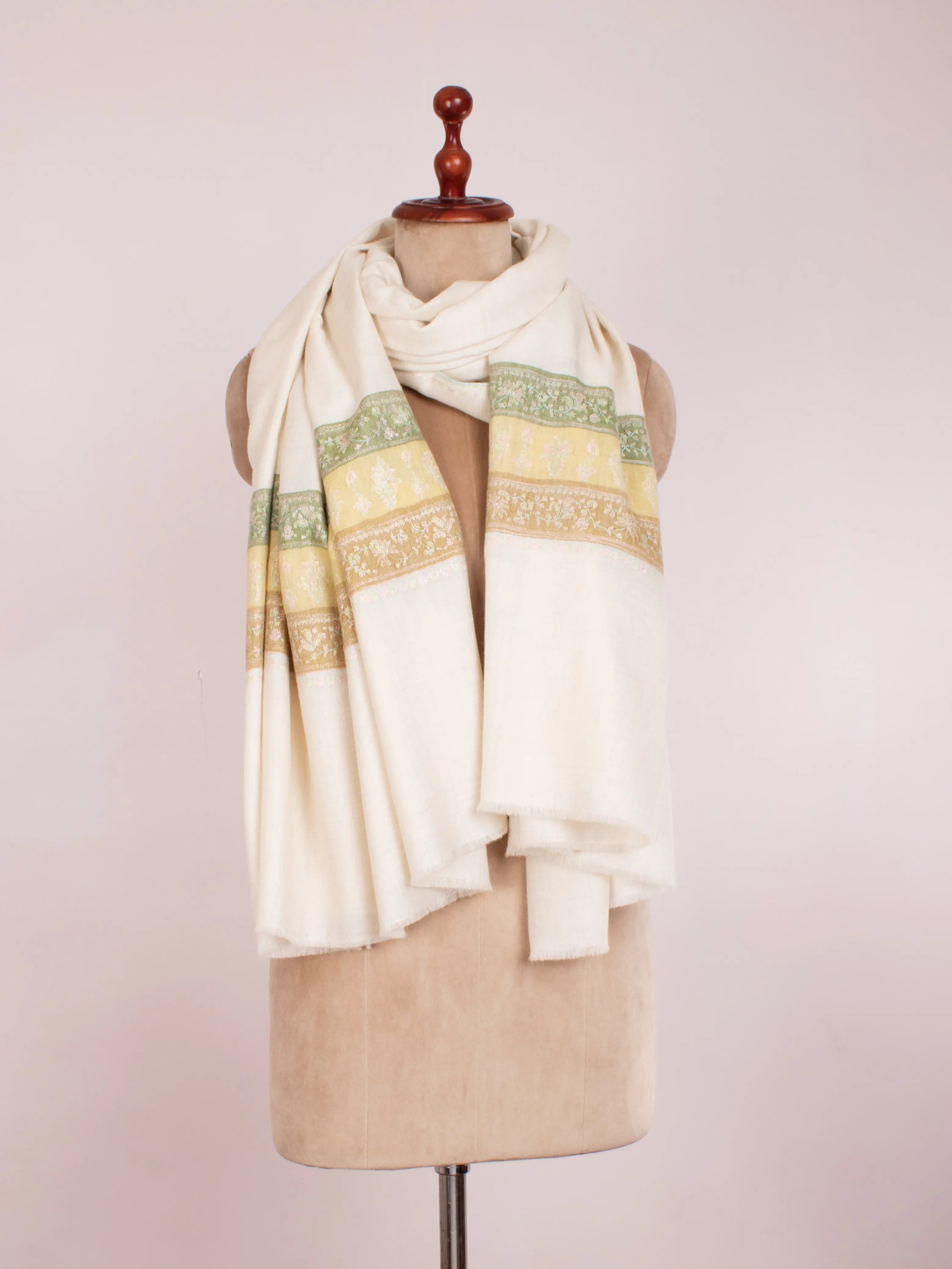 Pastel White Palladar Pretty Pashmina Shawl Shahkaar