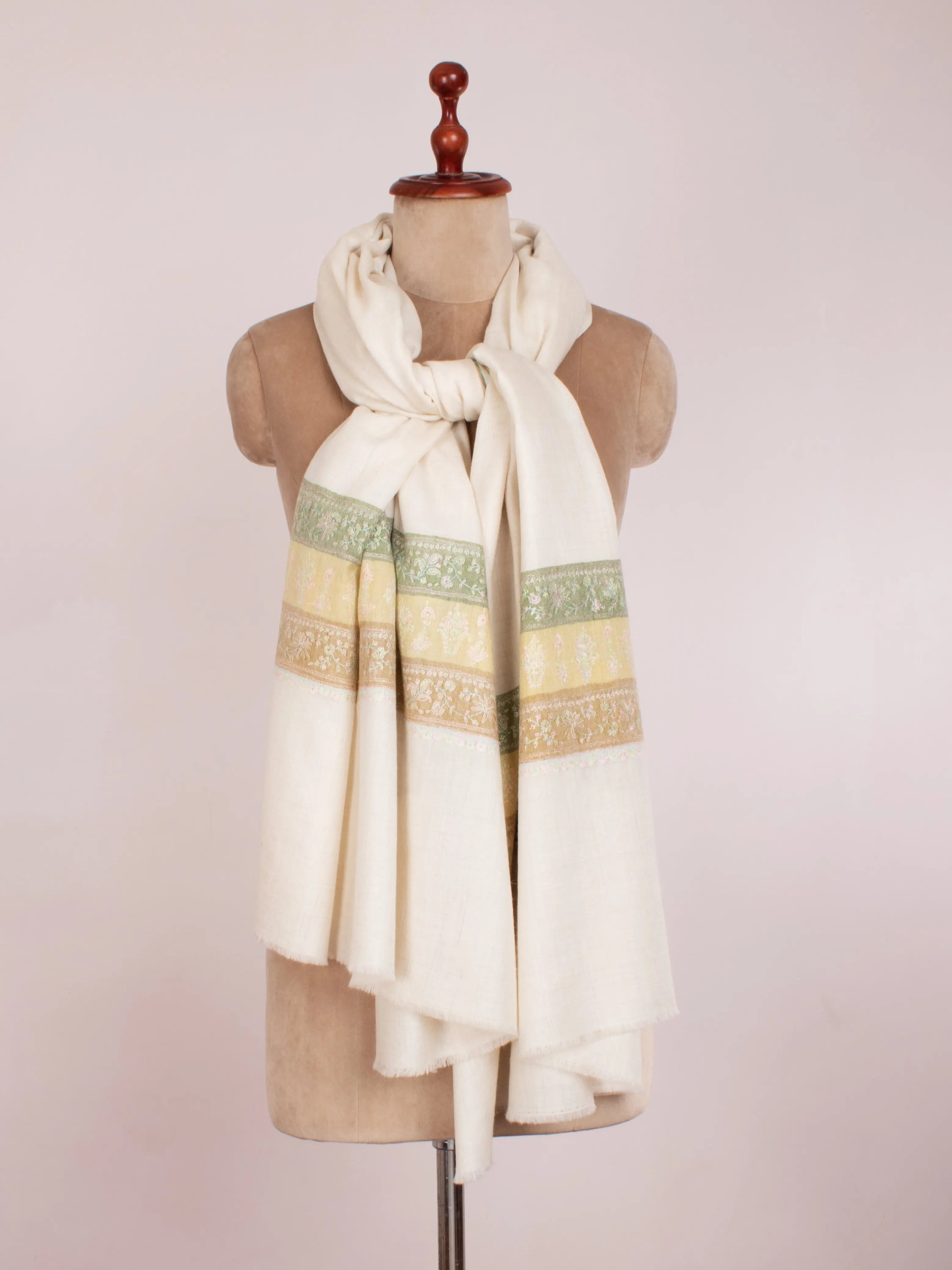 Pastel White Palladar Pretty Pashmina Shawl Shahkaar