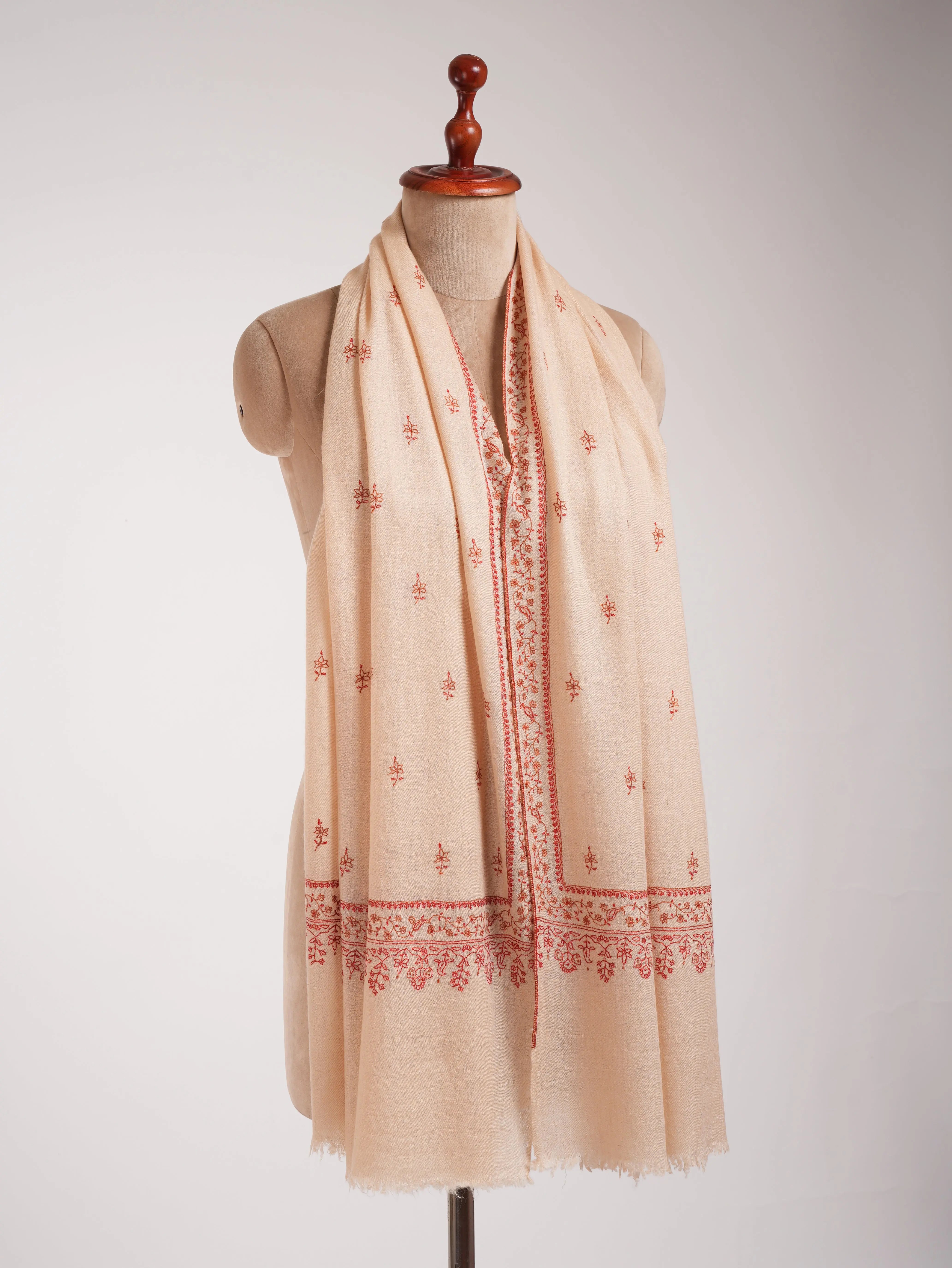 Peach Cashmere Scarf Artistic Sozni Embroidery Shahkaar