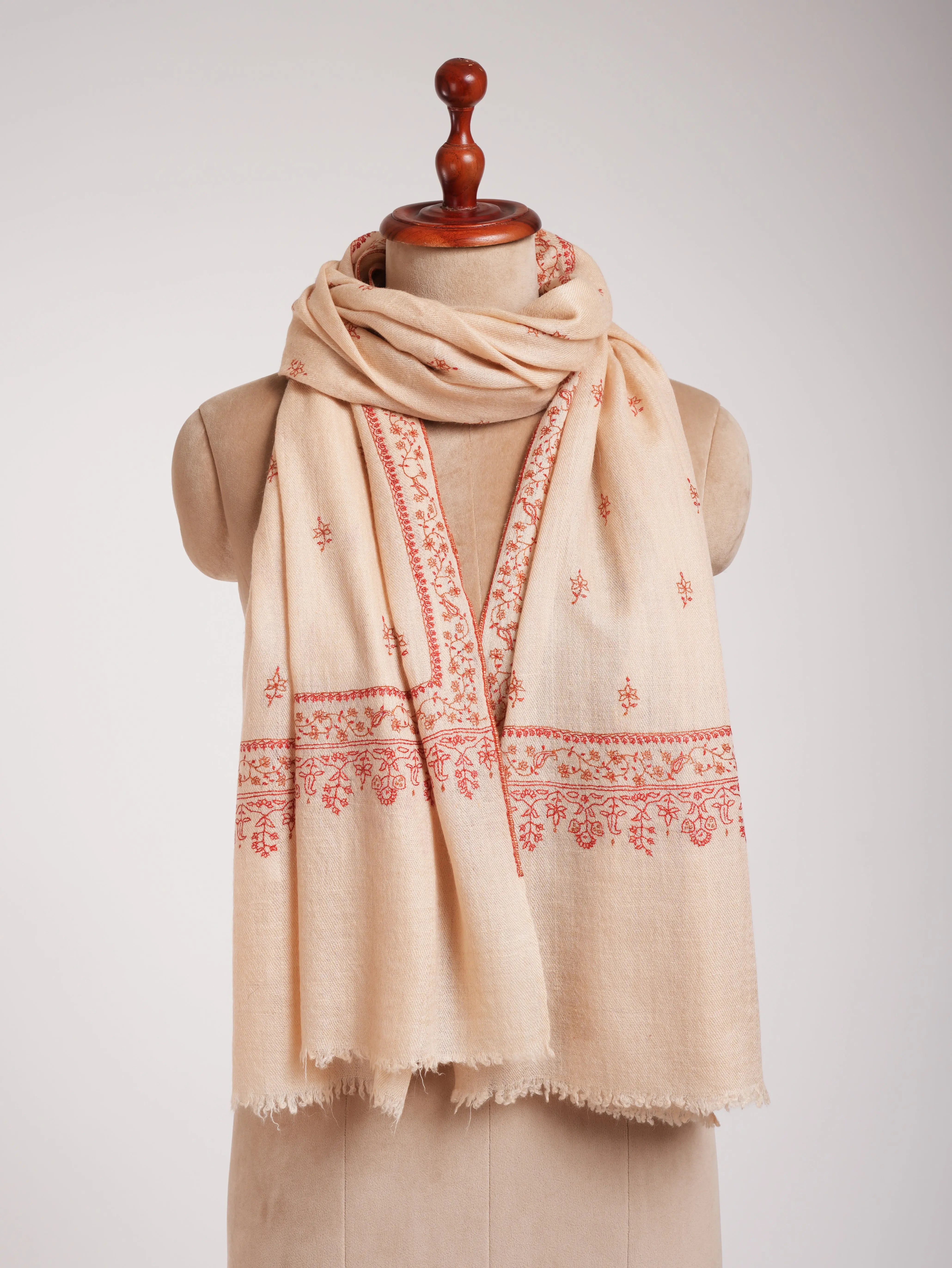 Peach Cashmere Scarf Artistic Sozni Embroidery Shahkaar