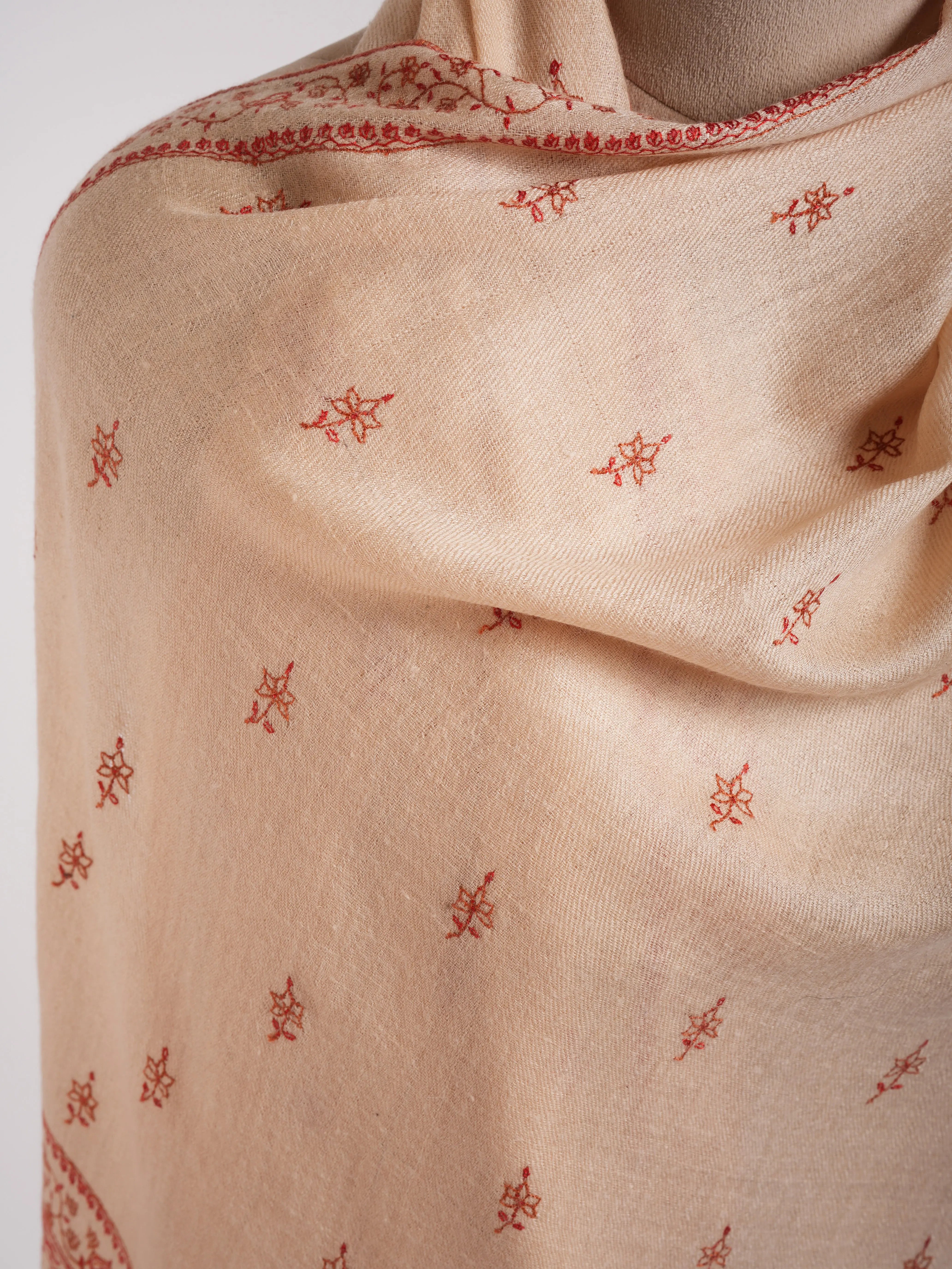 Peach Cashmere Scarf Artistic Sozni Embroidery Shahkaar