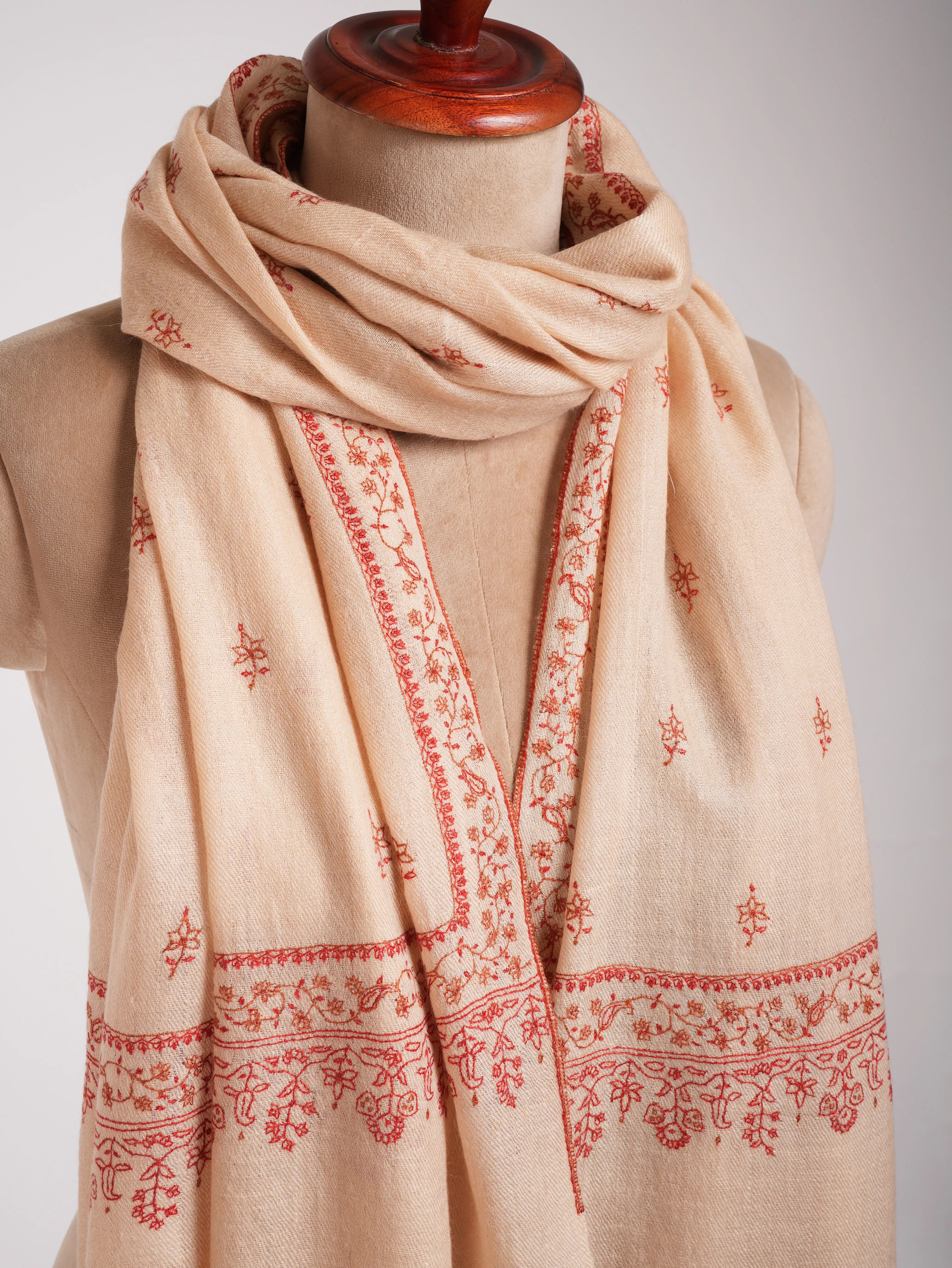 Peach Cashmere Scarf Artistic Sozni Embroidery Shahkaar