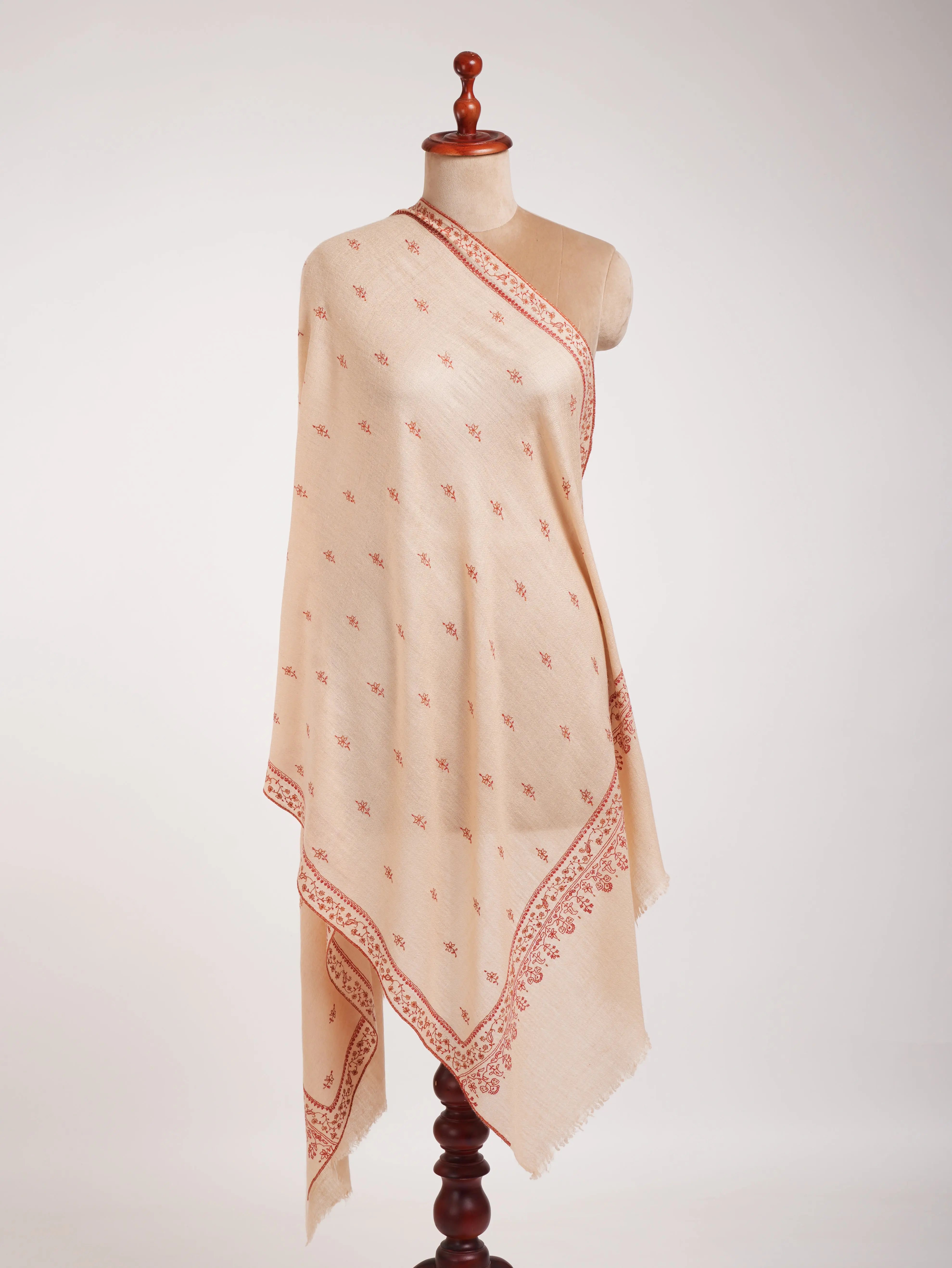 Peach Cashmere Scarf Artistic Sozni Embroidery Shahkaar