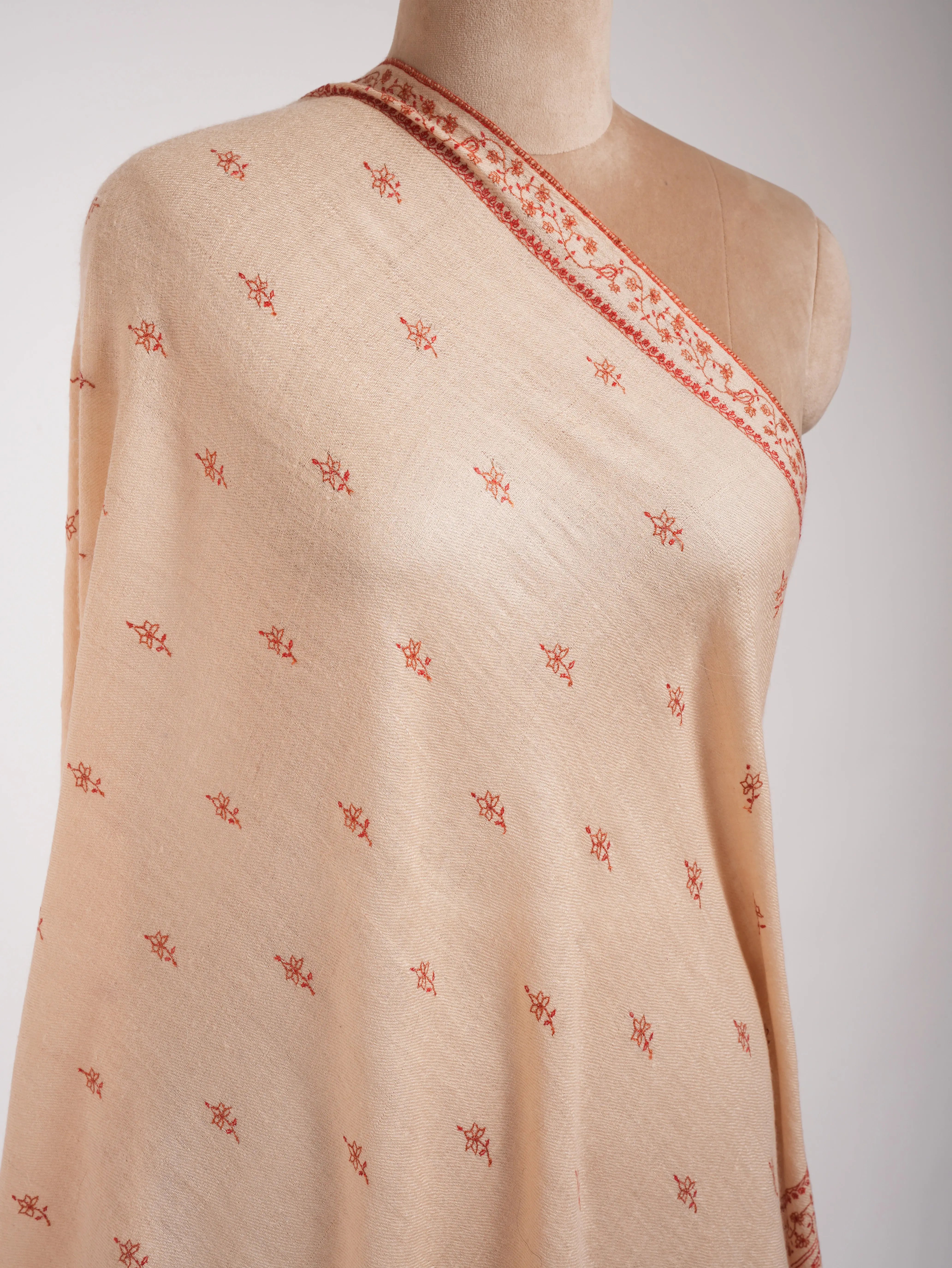 Peach Cashmere Scarf Artistic Sozni Embroidery Shahkaar