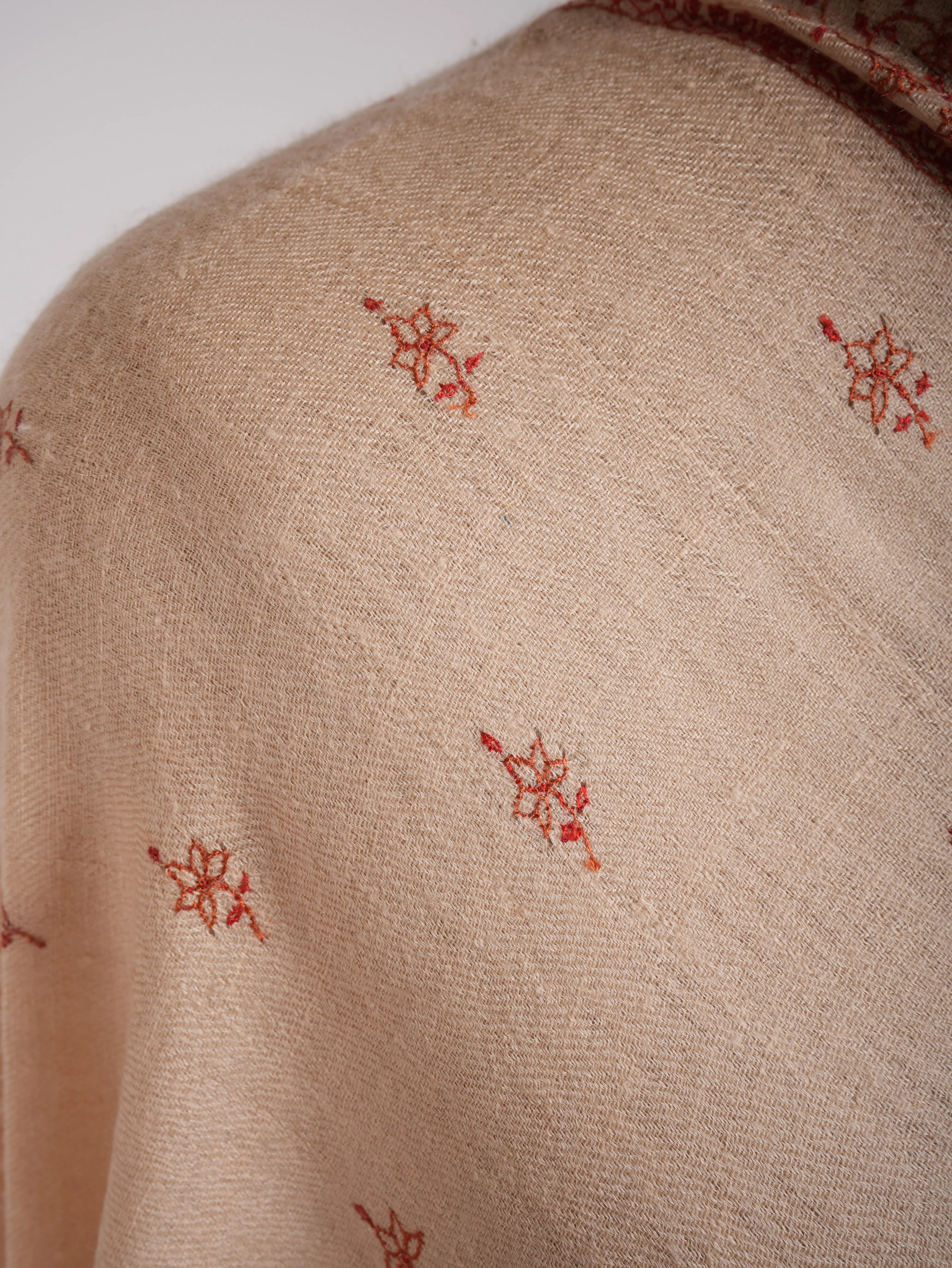 Peach Cashmere Scarf Artistic Sozni Embroidery Shahkaar