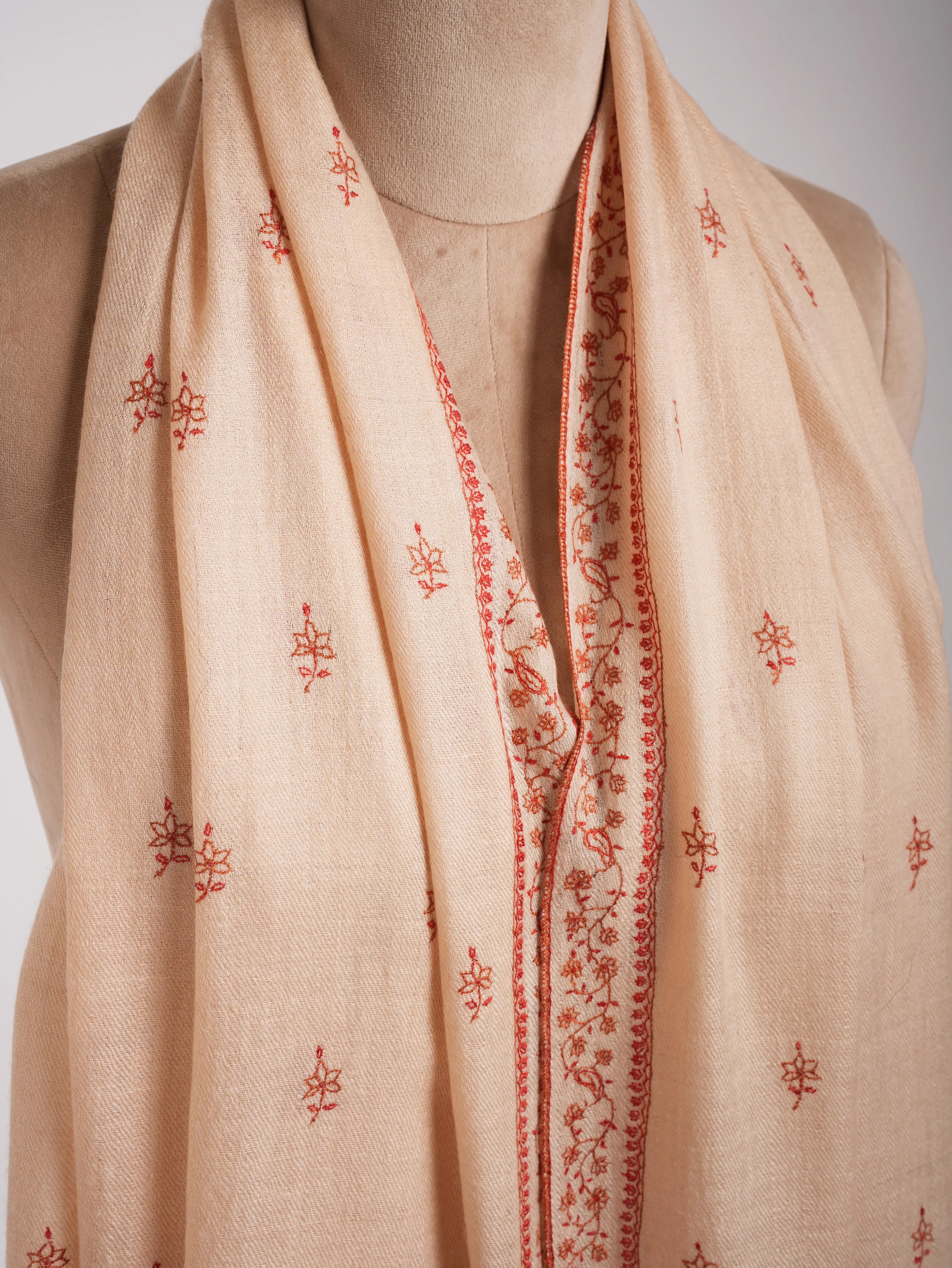 Peach Cashmere Scarf Artistic Sozni Embroidery Shahkaar