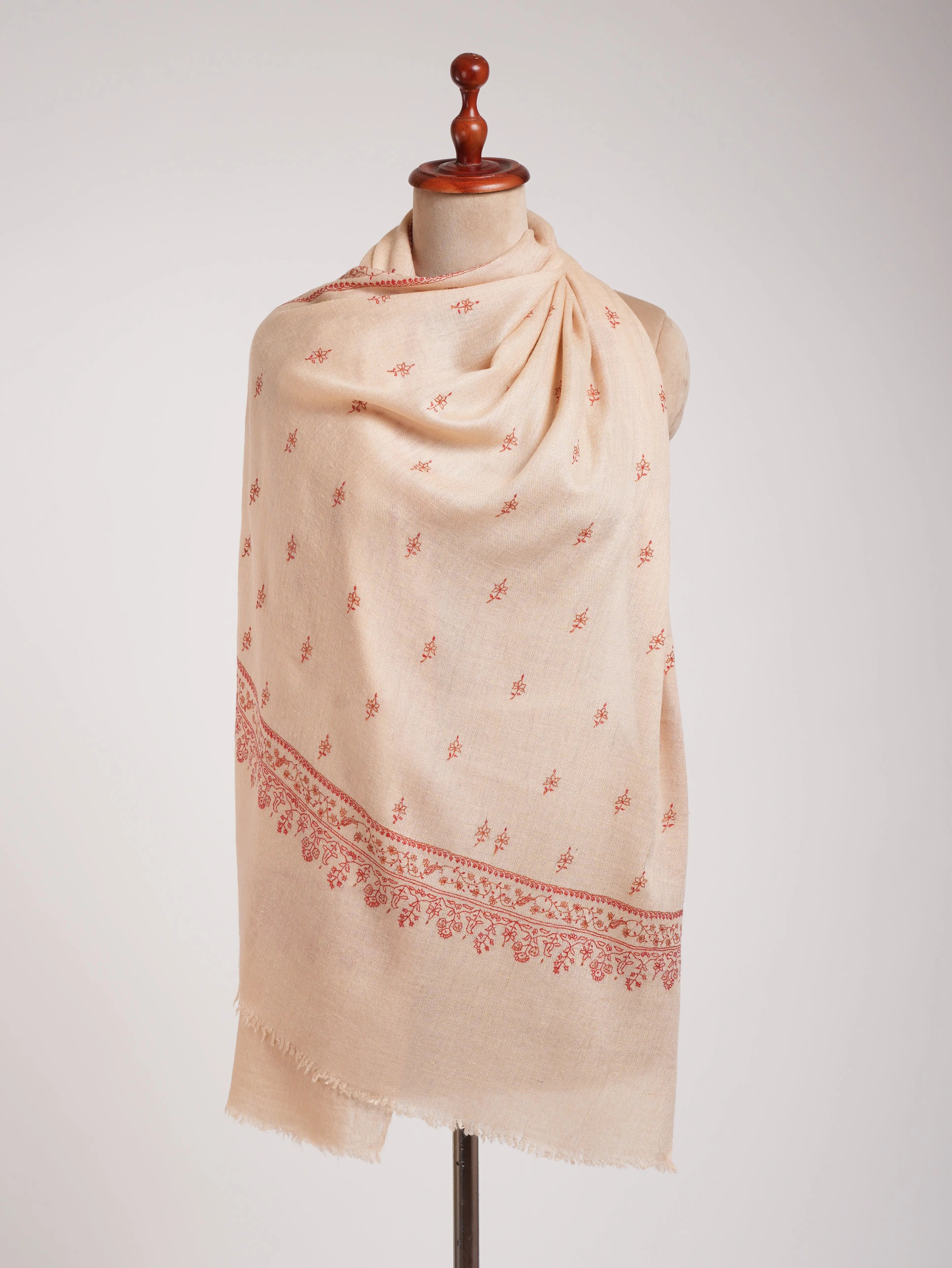 Peach Cashmere Scarf Artistic Sozni Embroidery Shahkaar