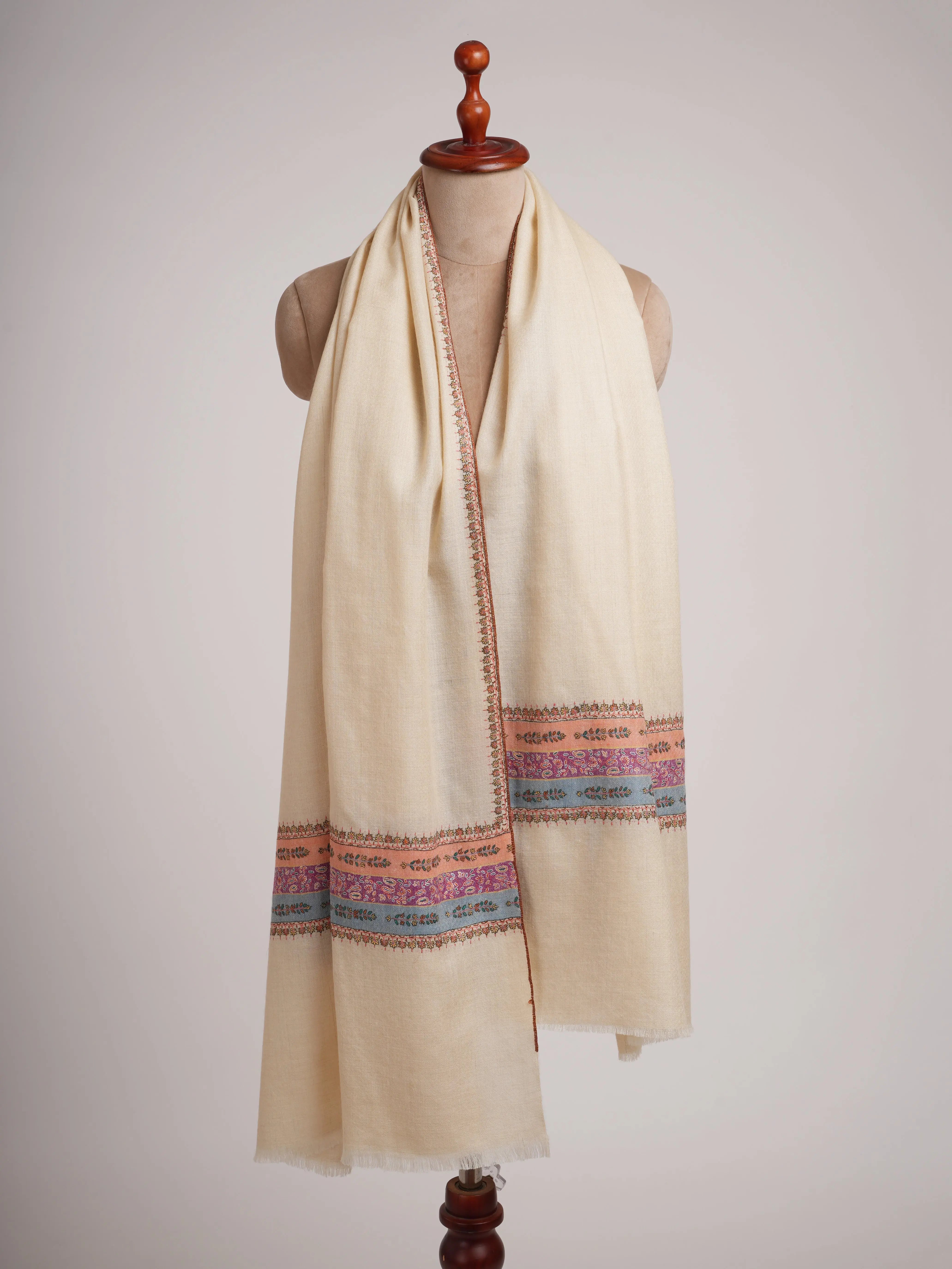 Pear Sorbet Color Pashmina Shawl with Contrast Palla Shahkaar