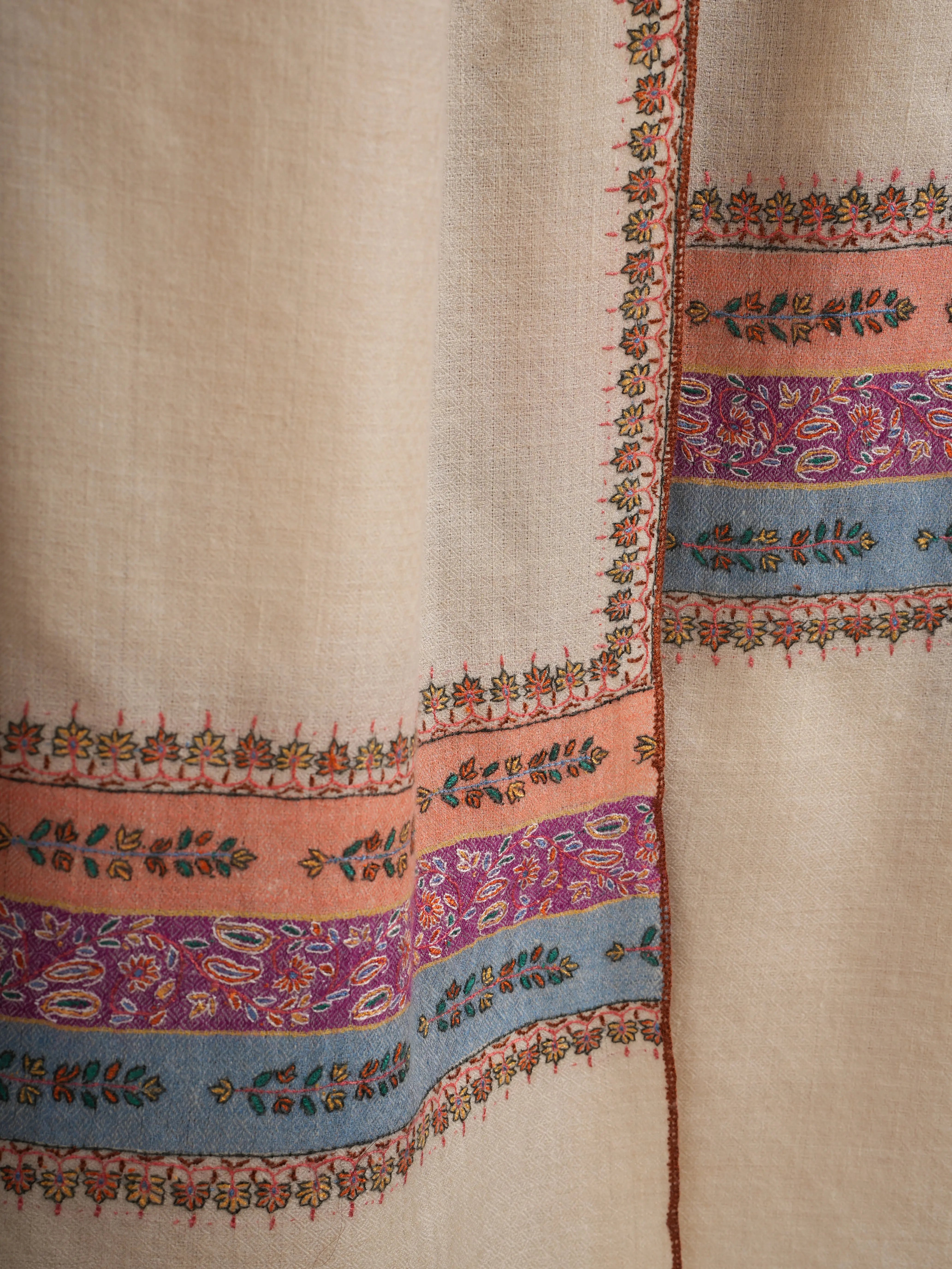 Pear Sorbet Color Pashmina Shawl with Contrast Palla Shahkaar