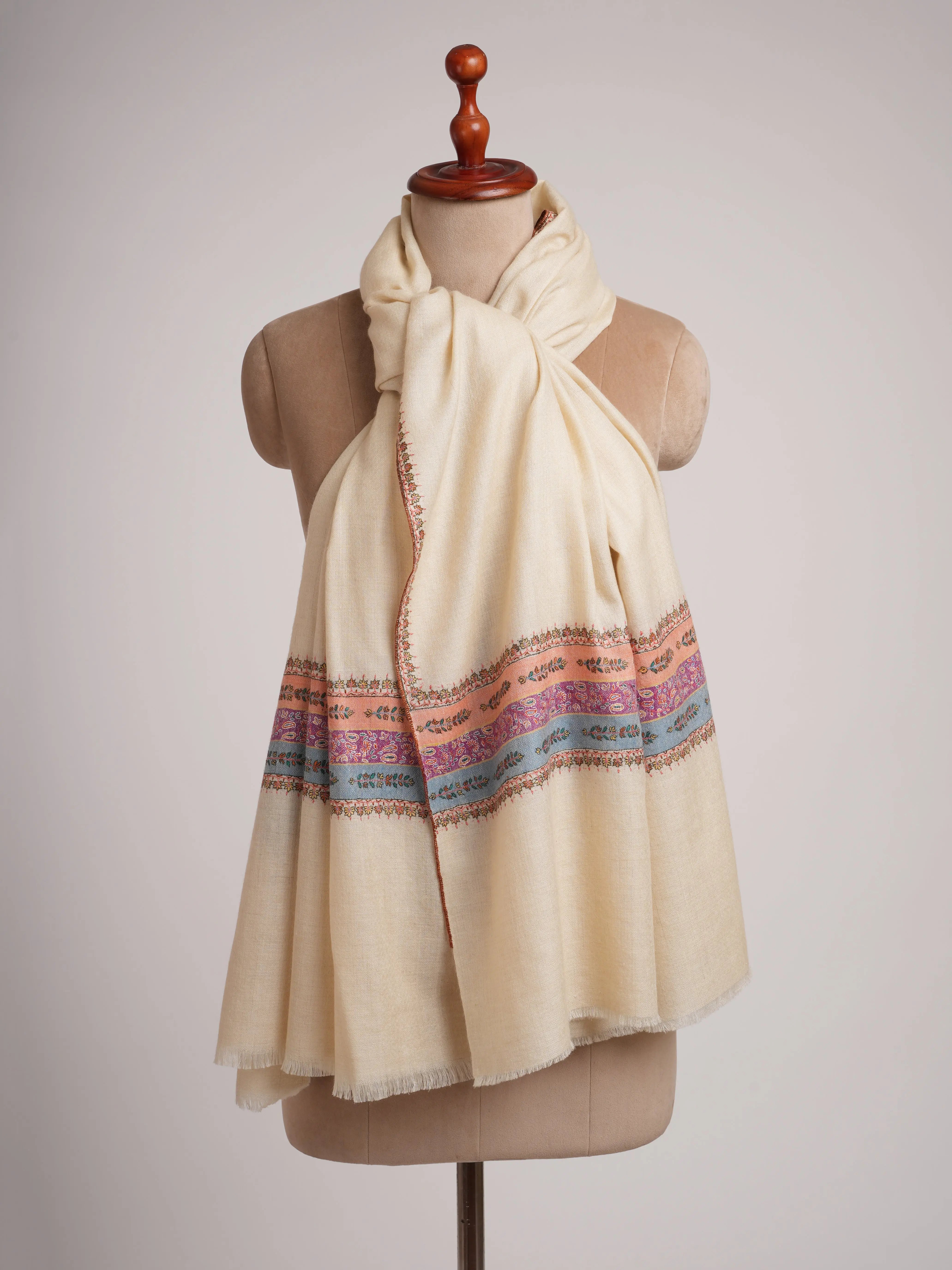 Pear Sorbet Color Pashmina Shawl with Contrast Palla Shahkaar