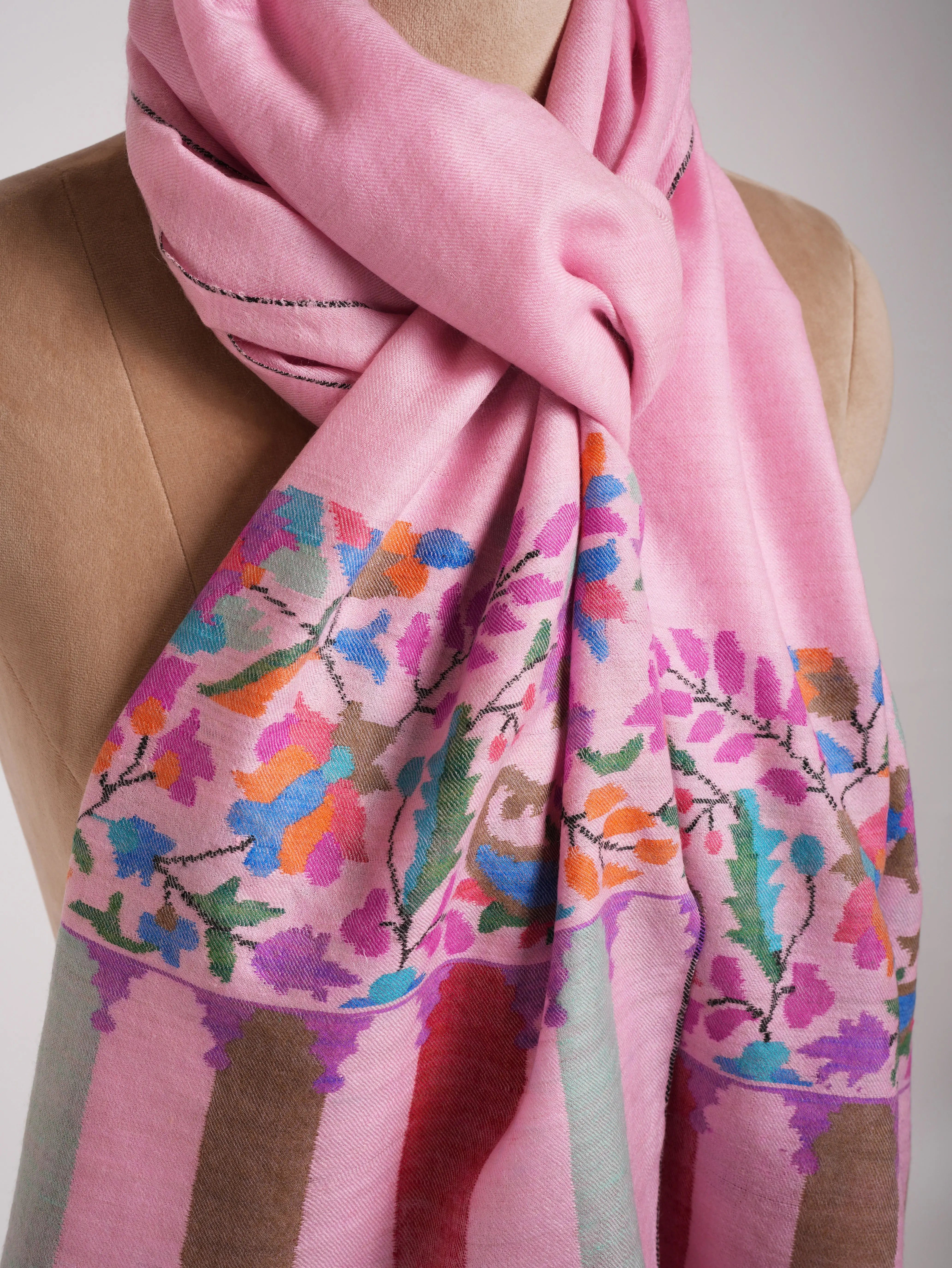 Pink Kani Cashmere Scarf - CORDOVA Shahkaar