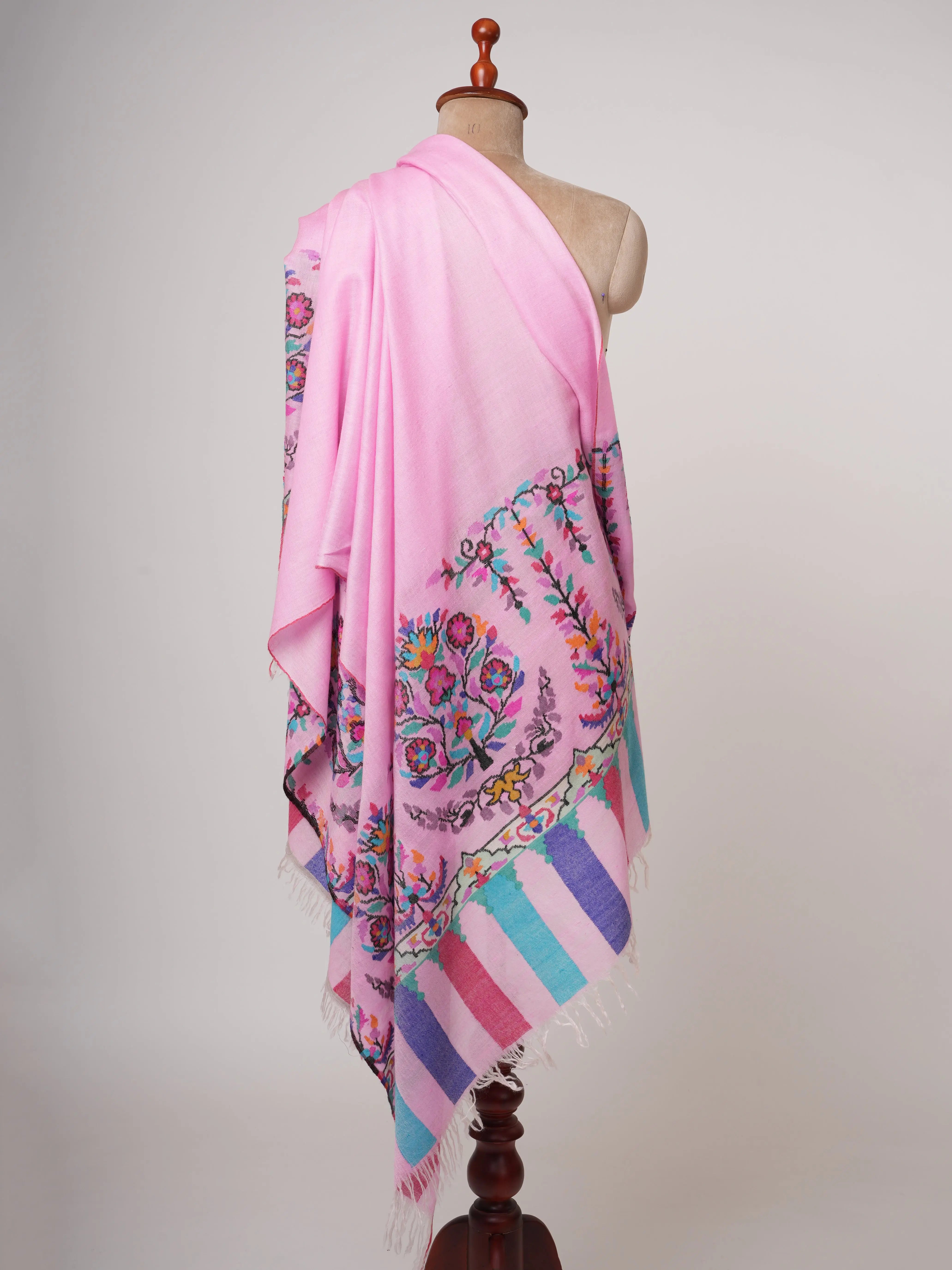Pink Kani Pashmina Shawl | Handwoven Kashmiri Cashmere Wrap with Traditional Motifs Shahkaar
