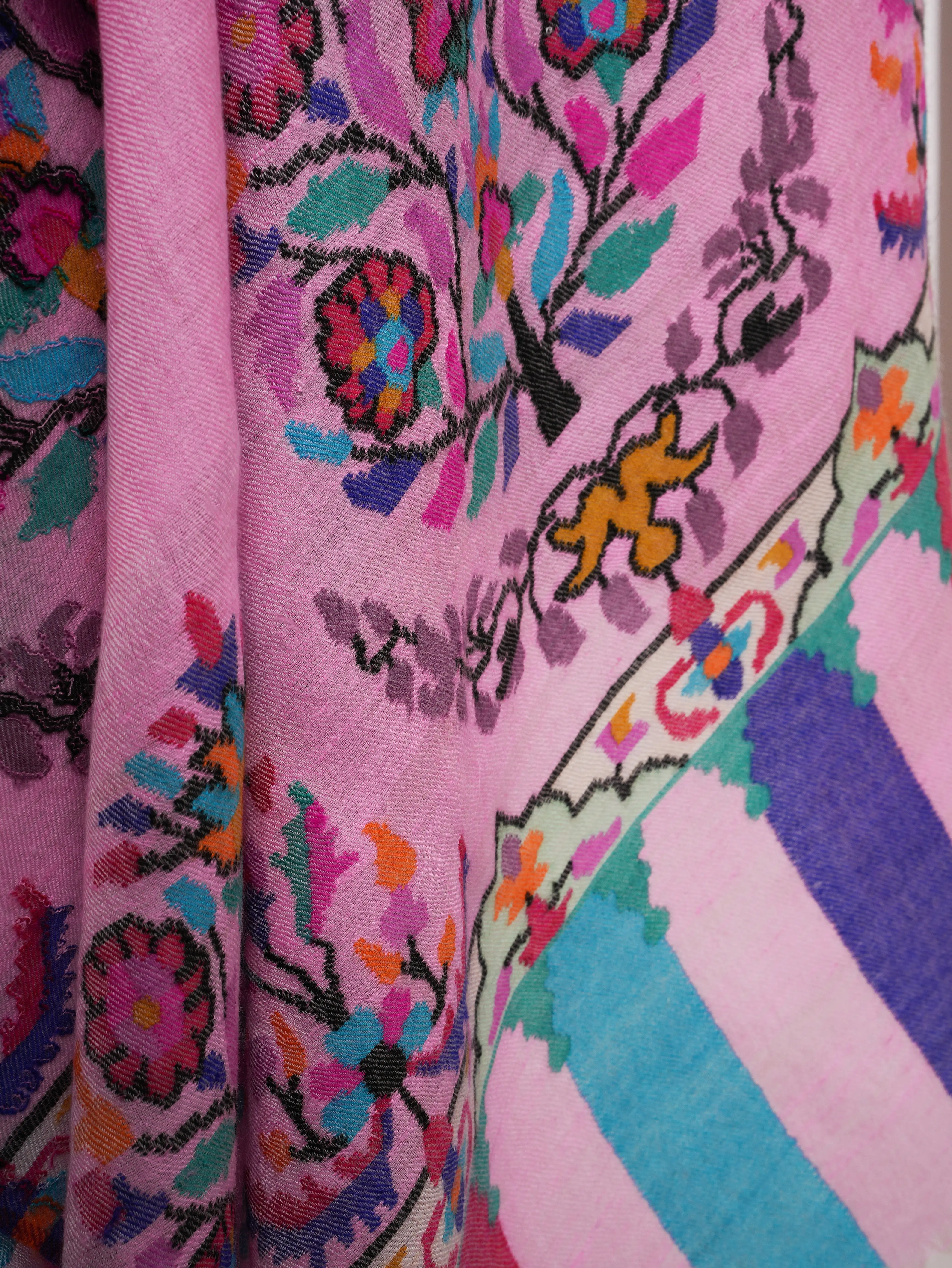 Pink Kani Pashmina Shawl | Handwoven Kashmiri Cashmere Wrap with Traditional Motifs Shahkaar