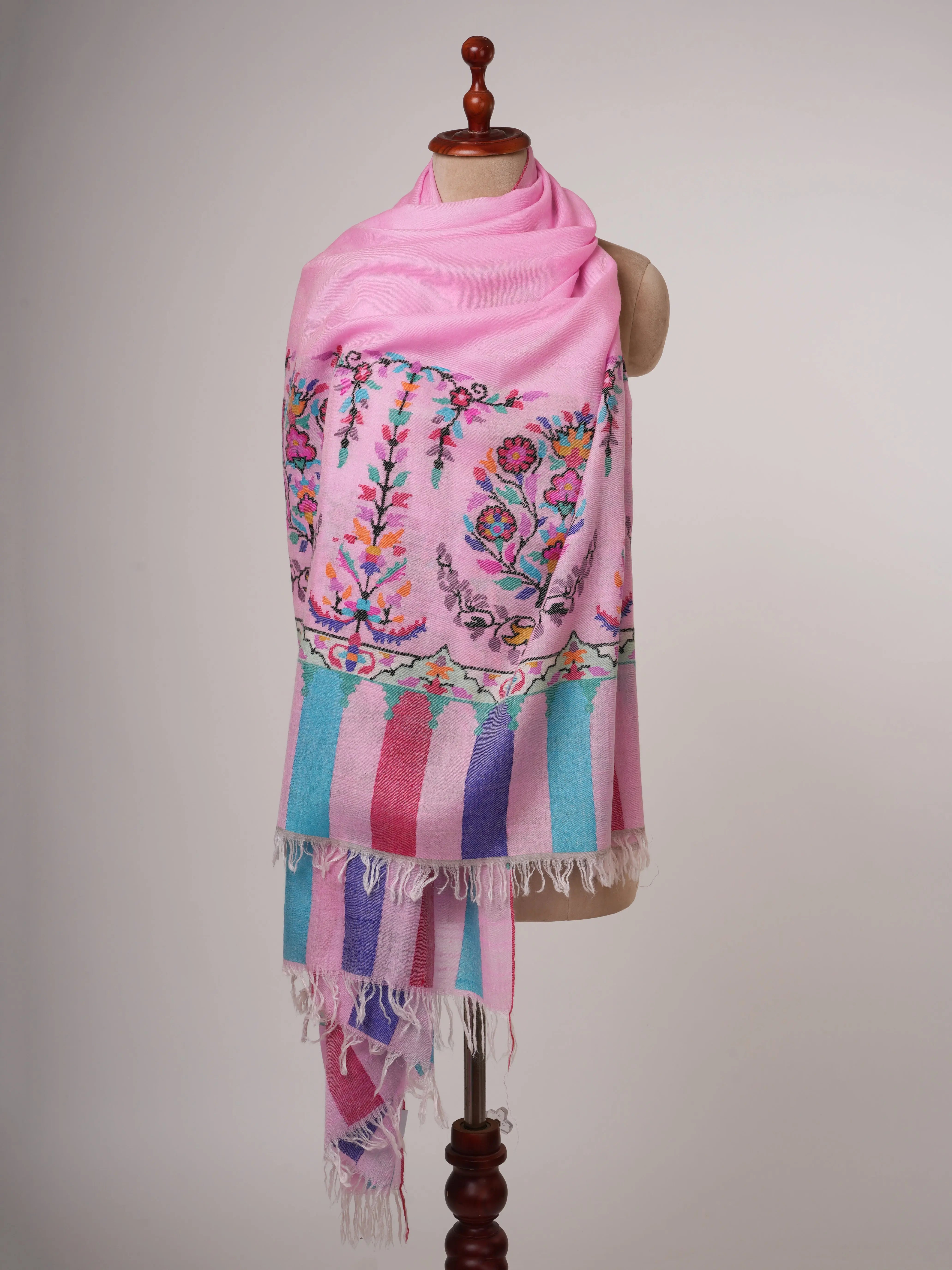 Pink Kani Pashmina Shawl | Handwoven Kashmiri Cashmere Wrap with Traditional Motifs Shahkaar