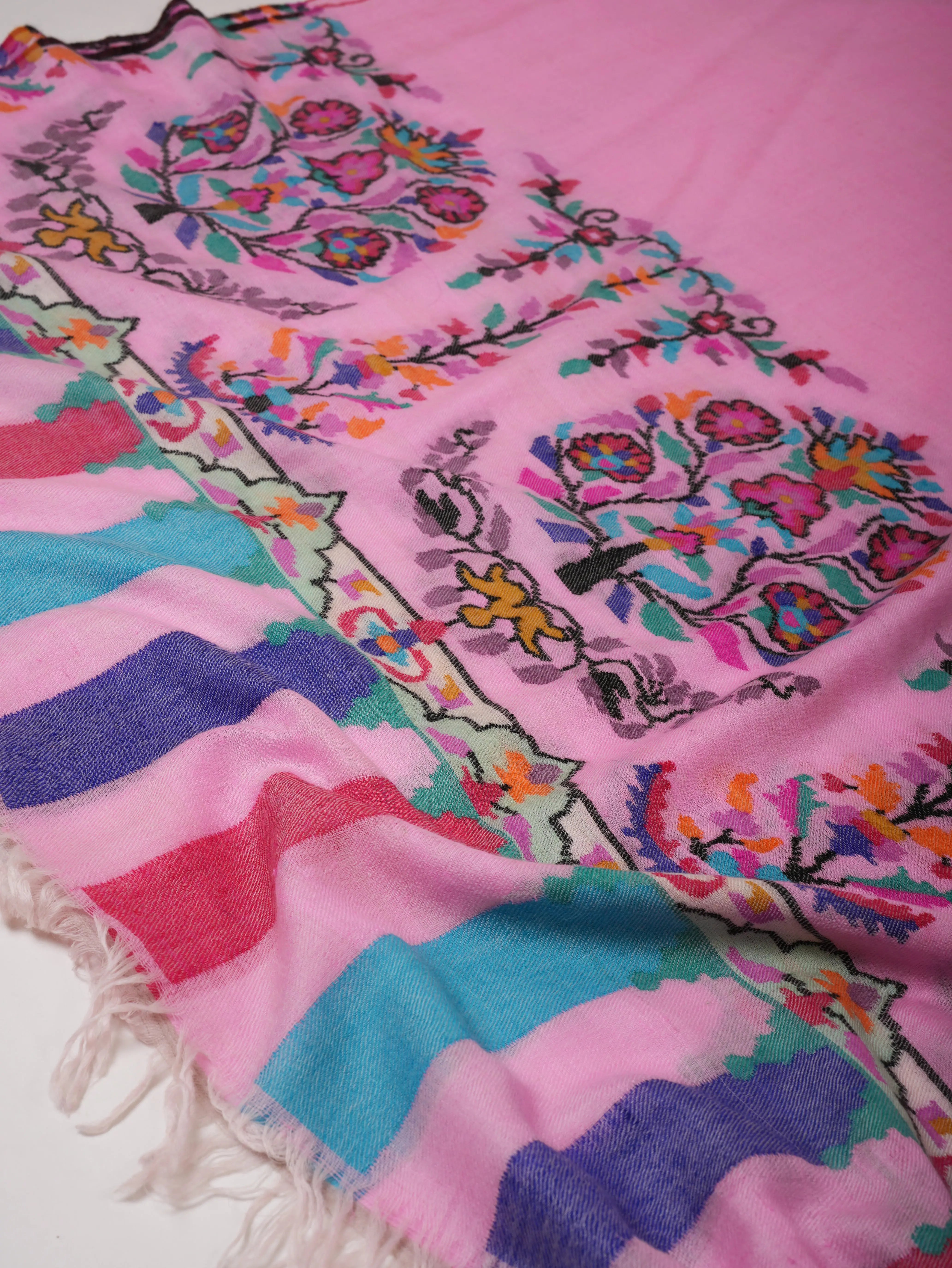 Pink Kani Pashmina Shawl | Handwoven Kashmiri Cashmere Wrap with Traditional Motifs Shahkaar