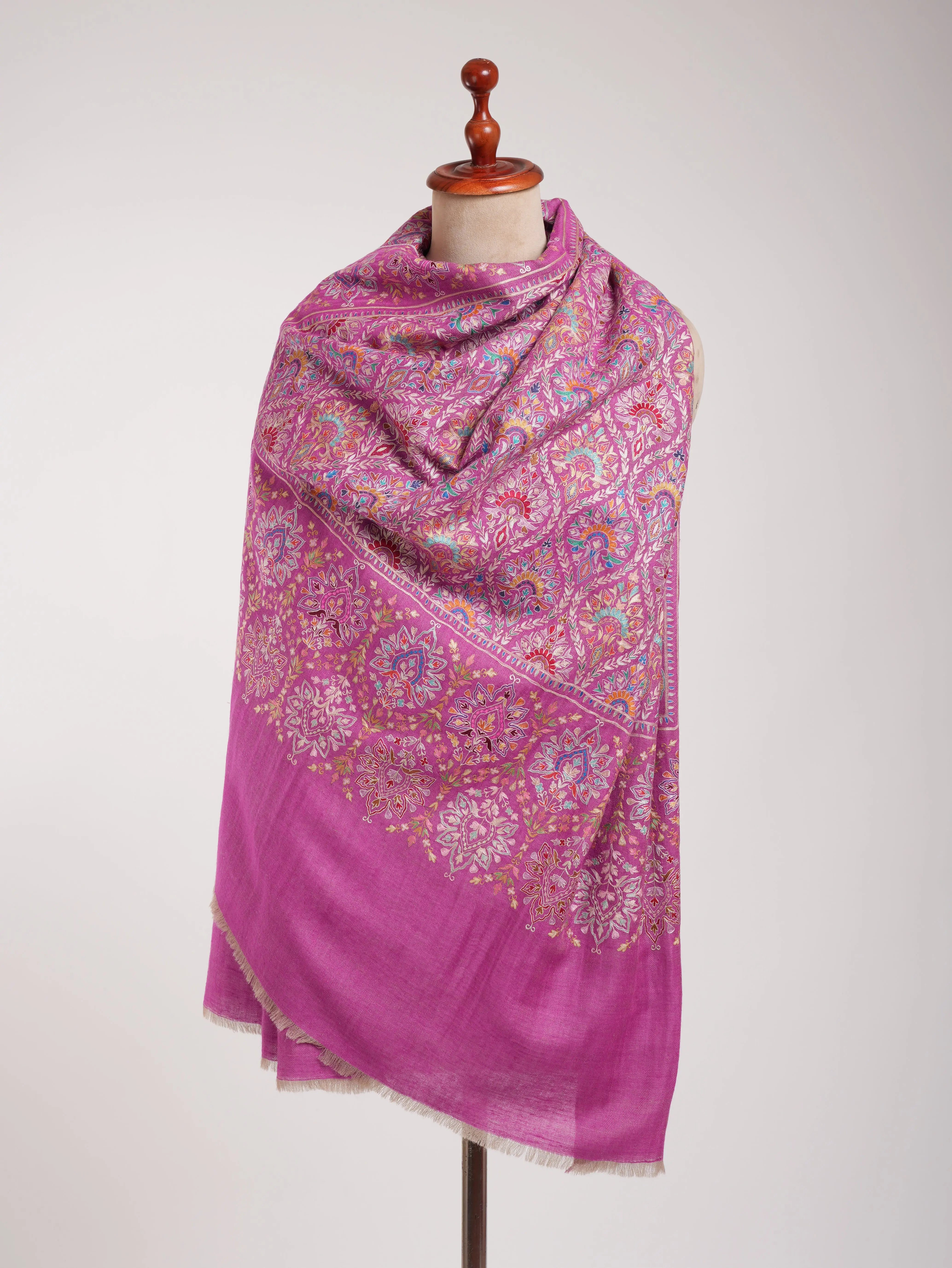 Pink and Gold Fusion Dorukha Hand Embroidered Pashmina Shawl Shahkaar