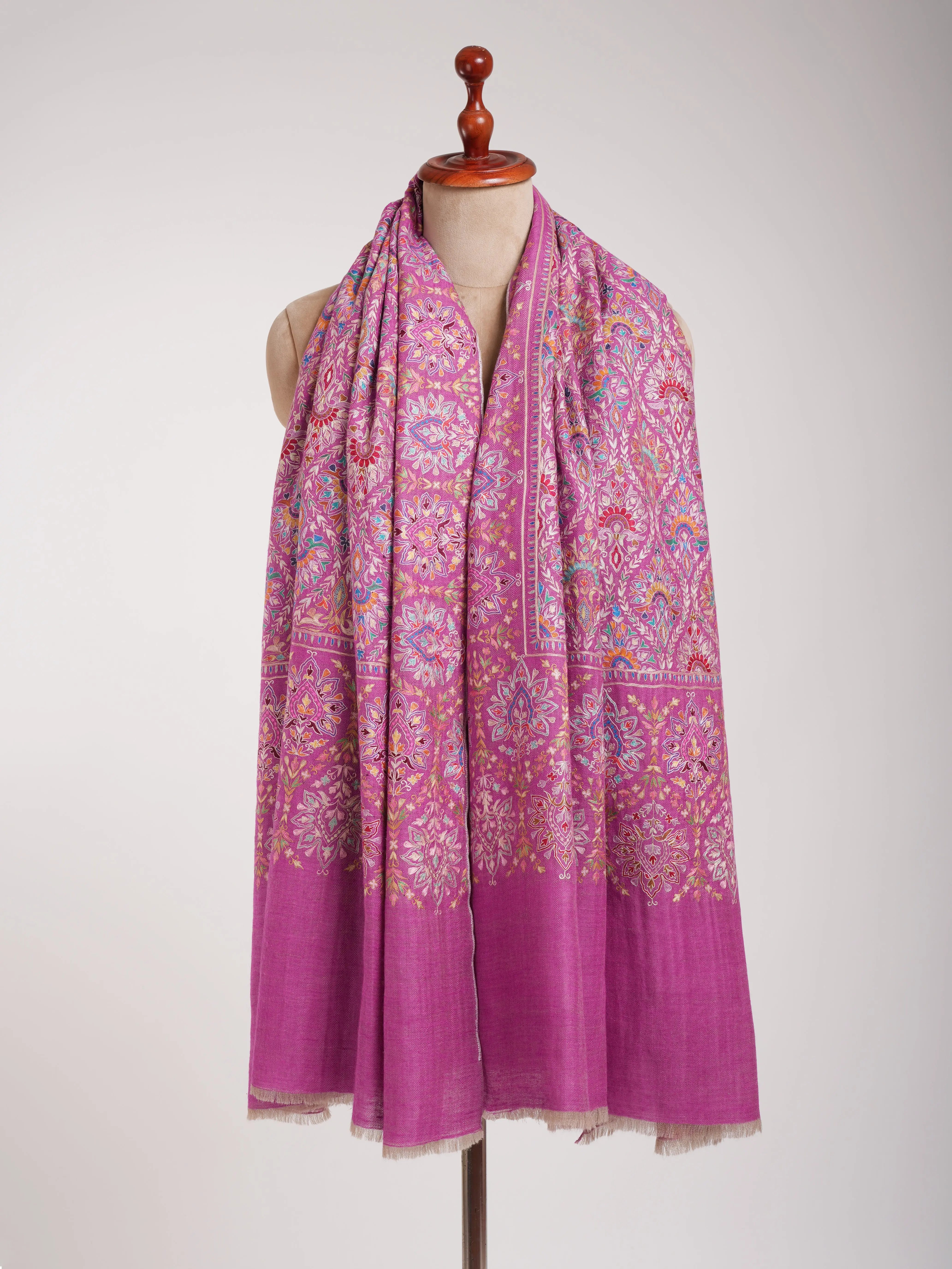 Pink and Gold Fusion Dorukha Hand Embroidered Pashmina Shawl Shahkaar