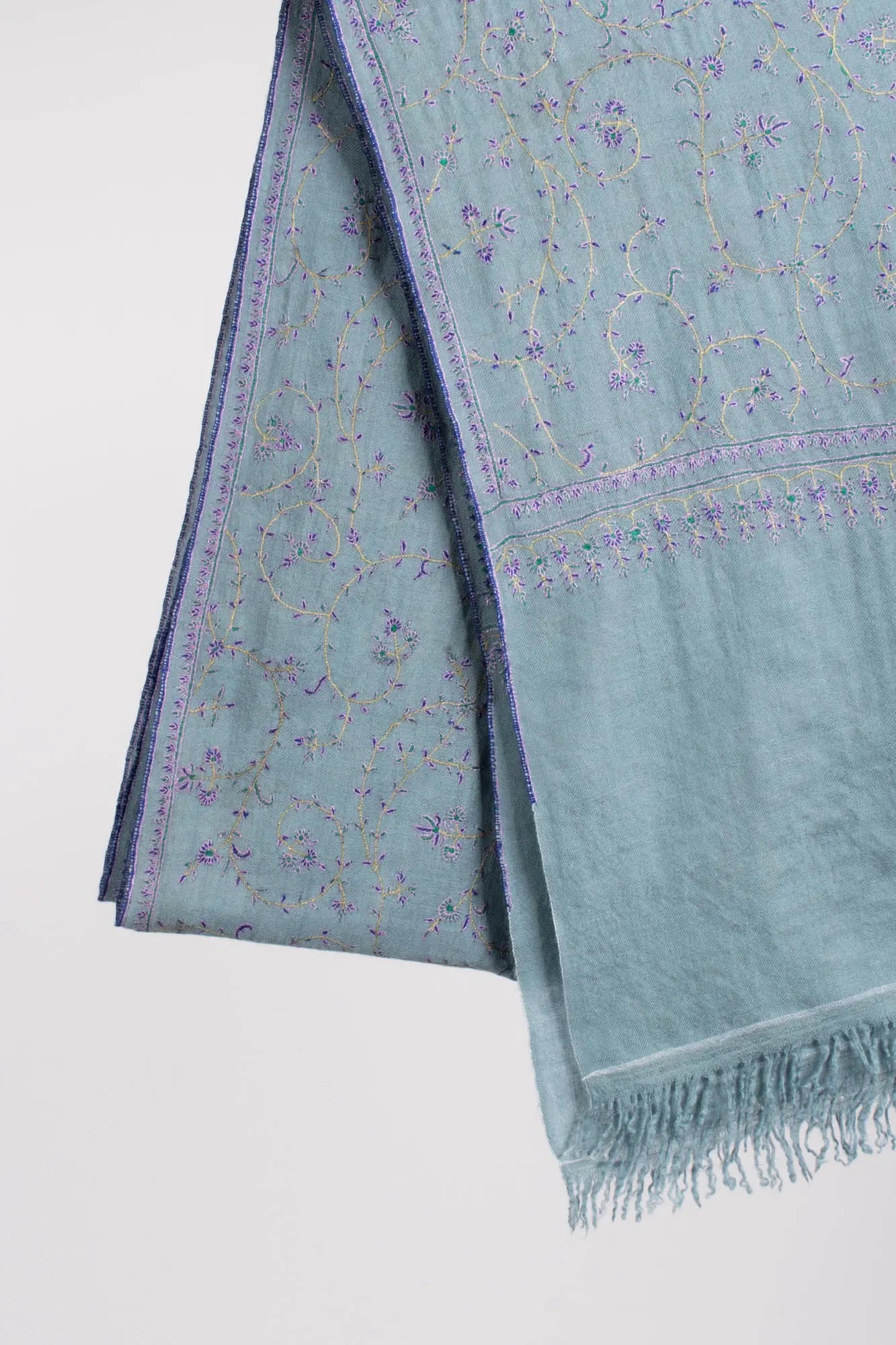 Power Blue Artistic Kashmiri Pashmina Shawl - KETCHIKAN Shahkaar