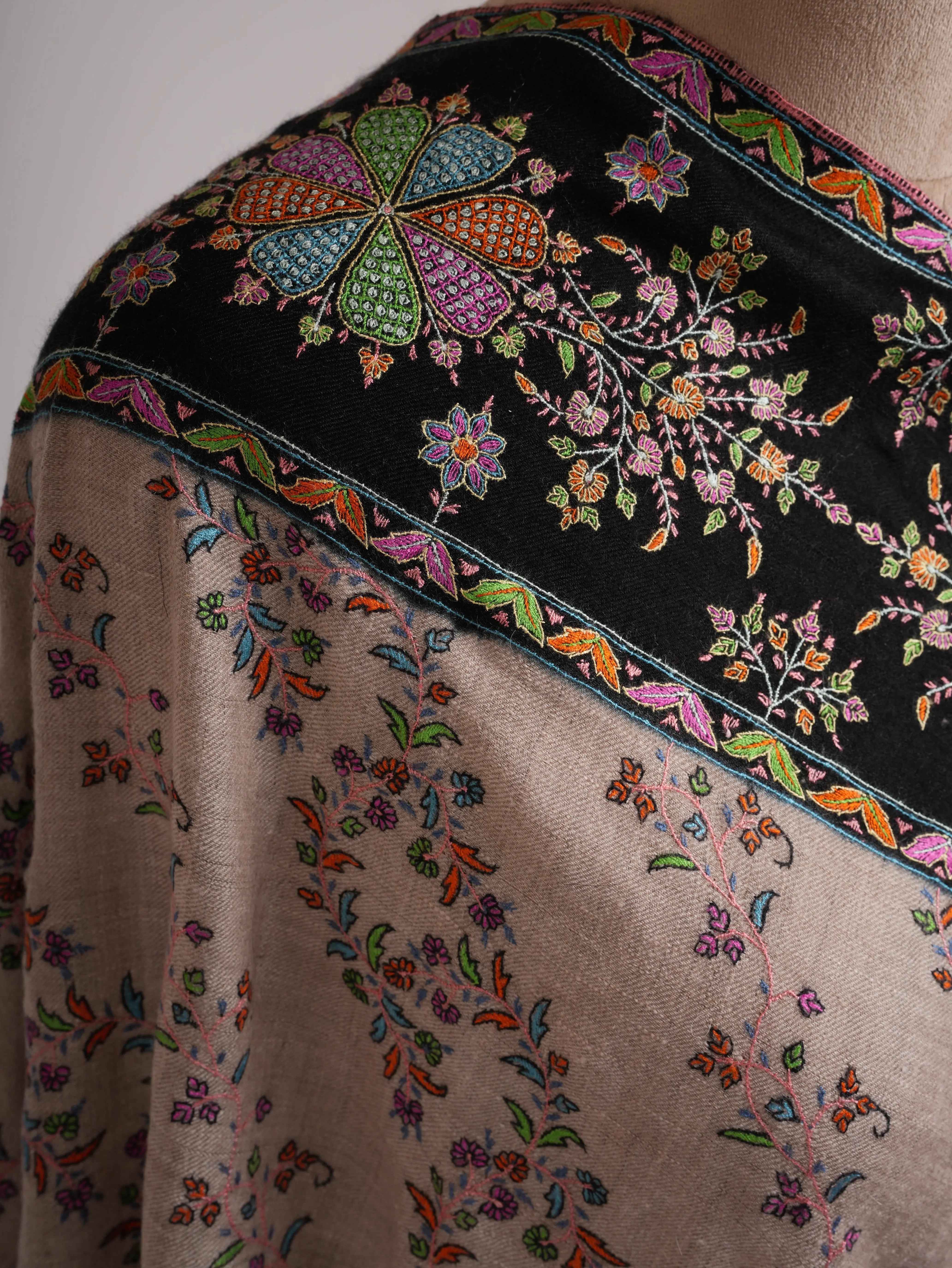 Premium Needlework Artistic Pashmina Shawl Shahkaar