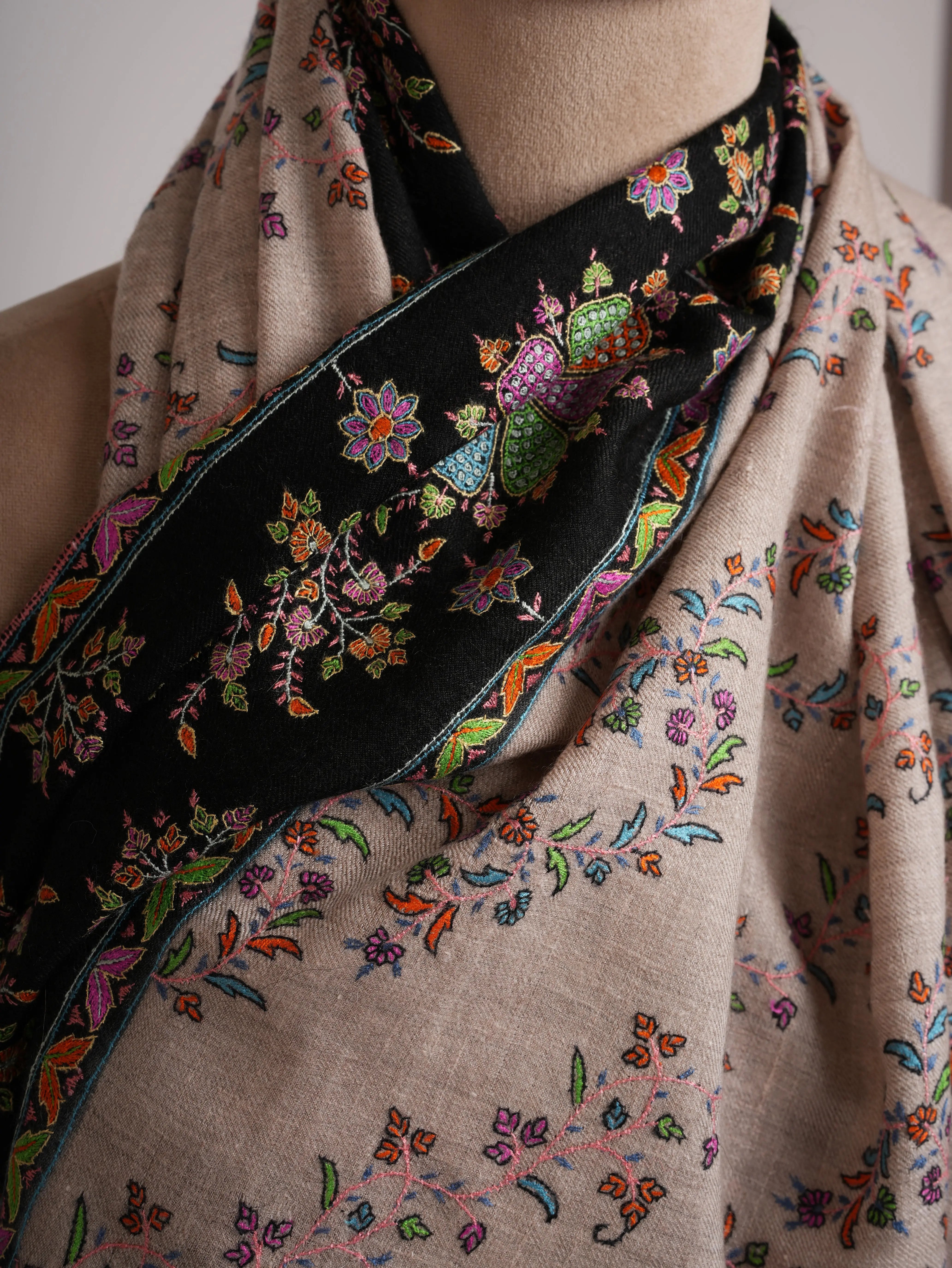 Premium Needlework Artistic Pashmina Shawl Shahkaar