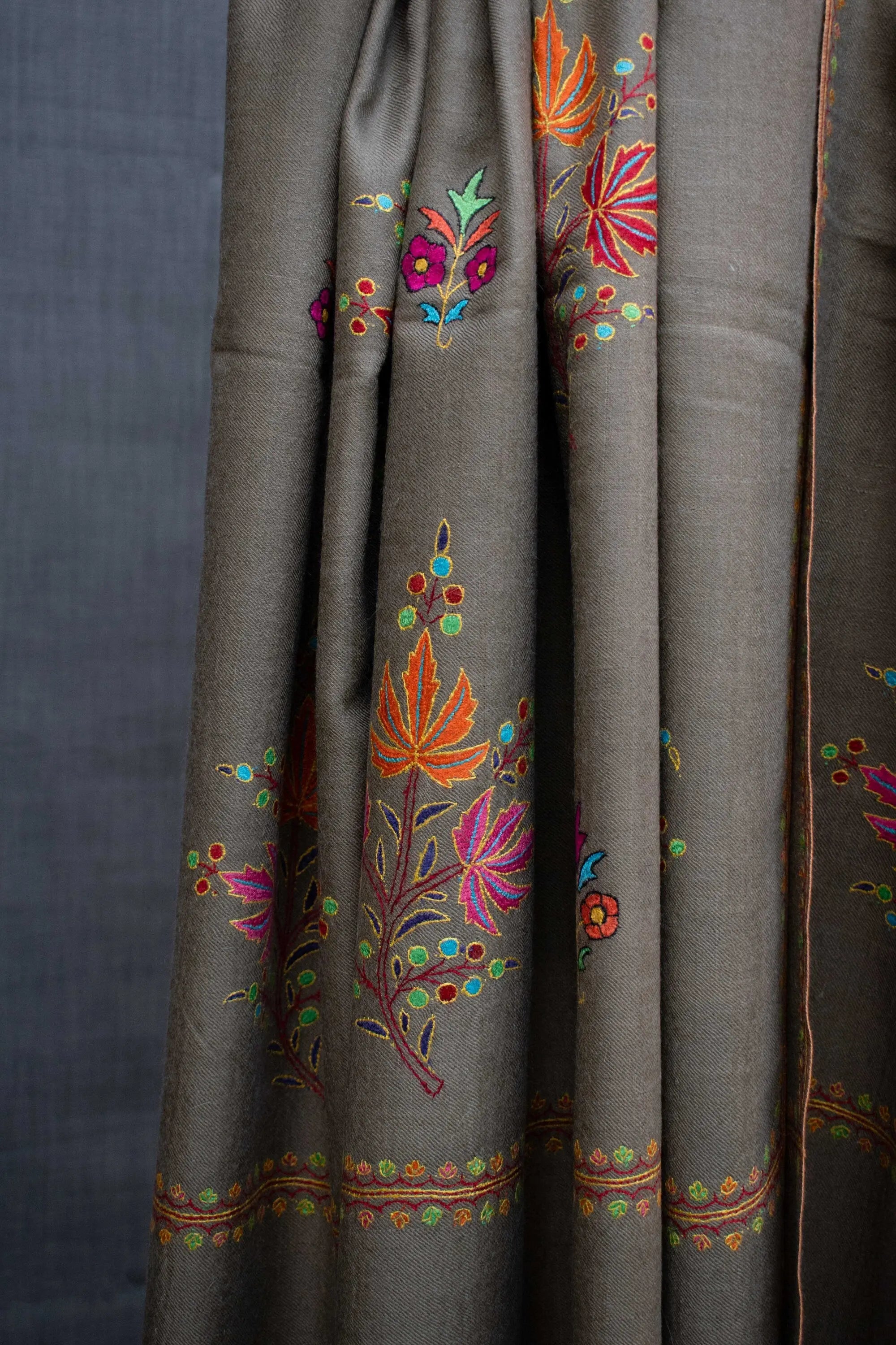 Pure Pashmina Floral Paper Machie Hand Embroidery Scarf Shawl Wrap, Handwoven, Made in Kashmir Shahkaar