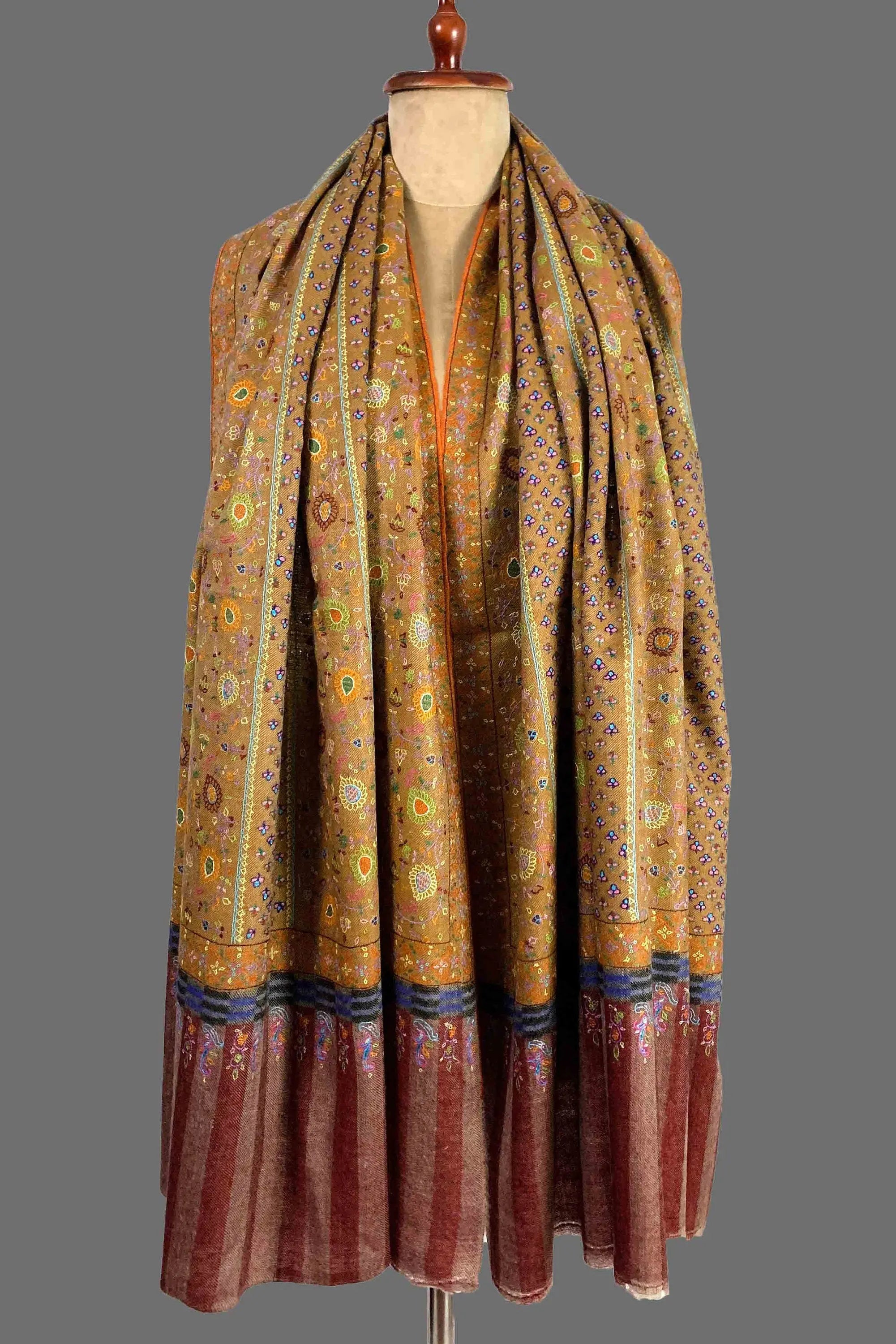 Pure Pashmina Shawl made in Kashmir, Handwoven, Hand Embroidery Shahkaar