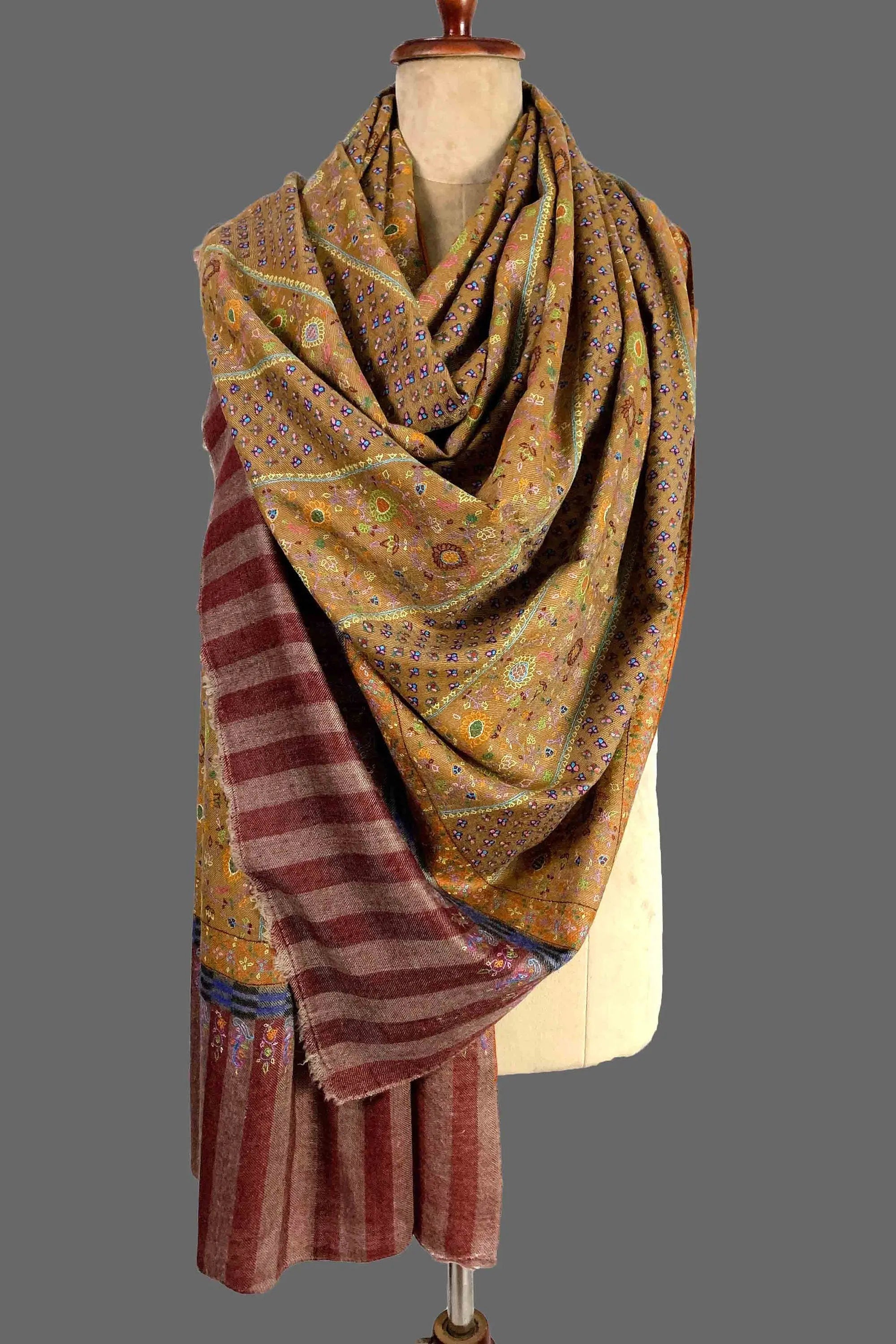 Pure Pashmina Shawl made in Kashmir, Handwoven, Hand Embroidery Shahkaar
