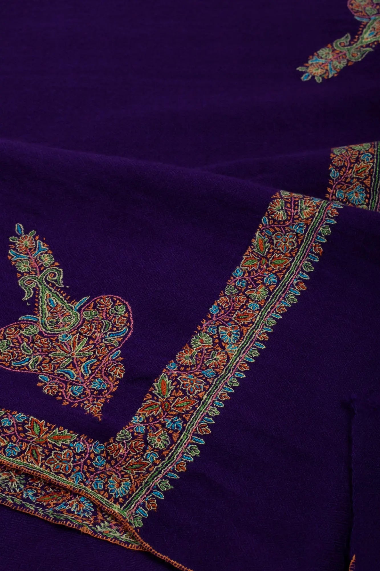 Purple Artisitic Embroidered Pashmina Wrap - BEVERLEY Shahkaar