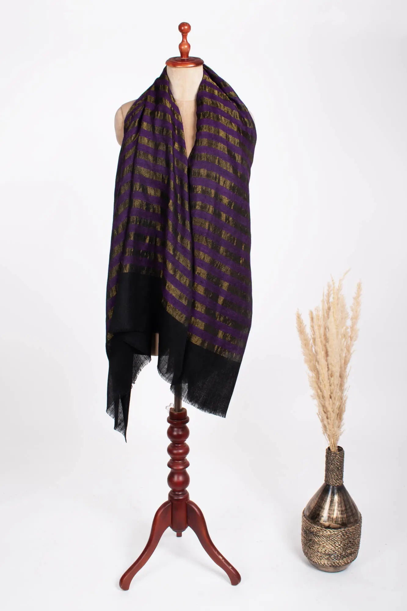 Purple Black and Gold Contemporary Pashmina Shawl Shahkaar