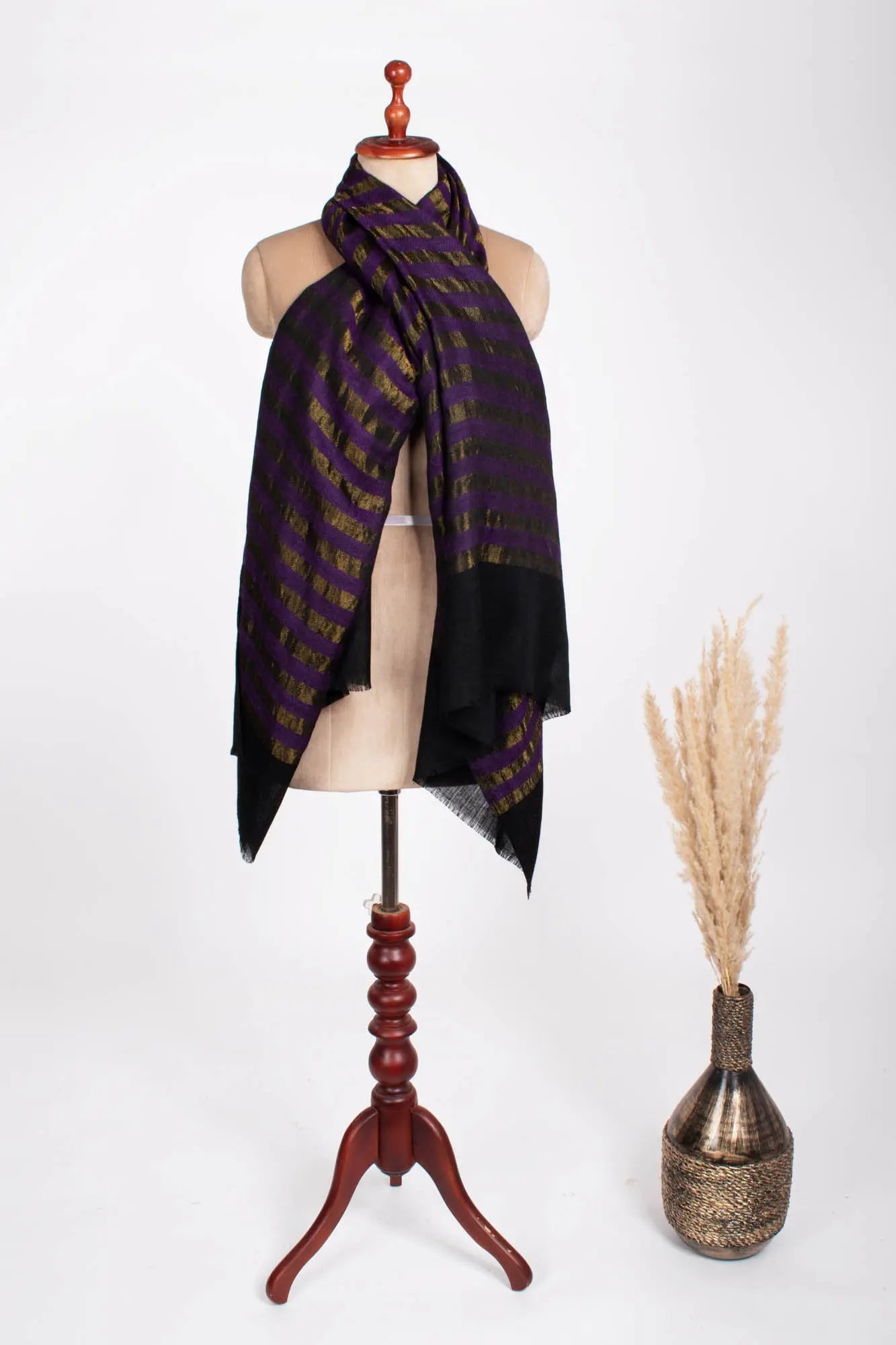 Purple Black and Gold Contemporary Pashmina Shawl Shahkaar