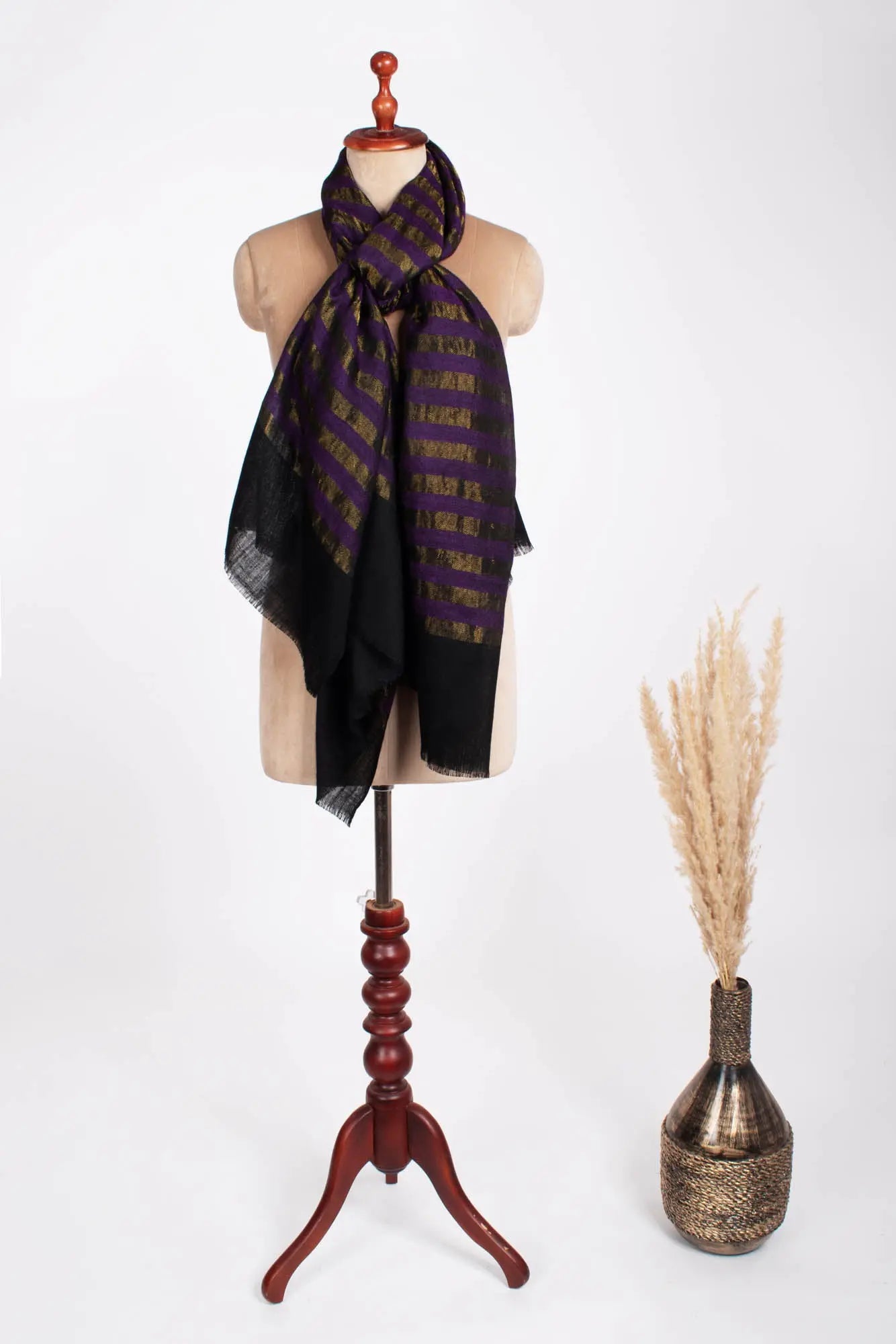 Purple Black and Gold Contemporary Pashmina Shawl Shahkaar