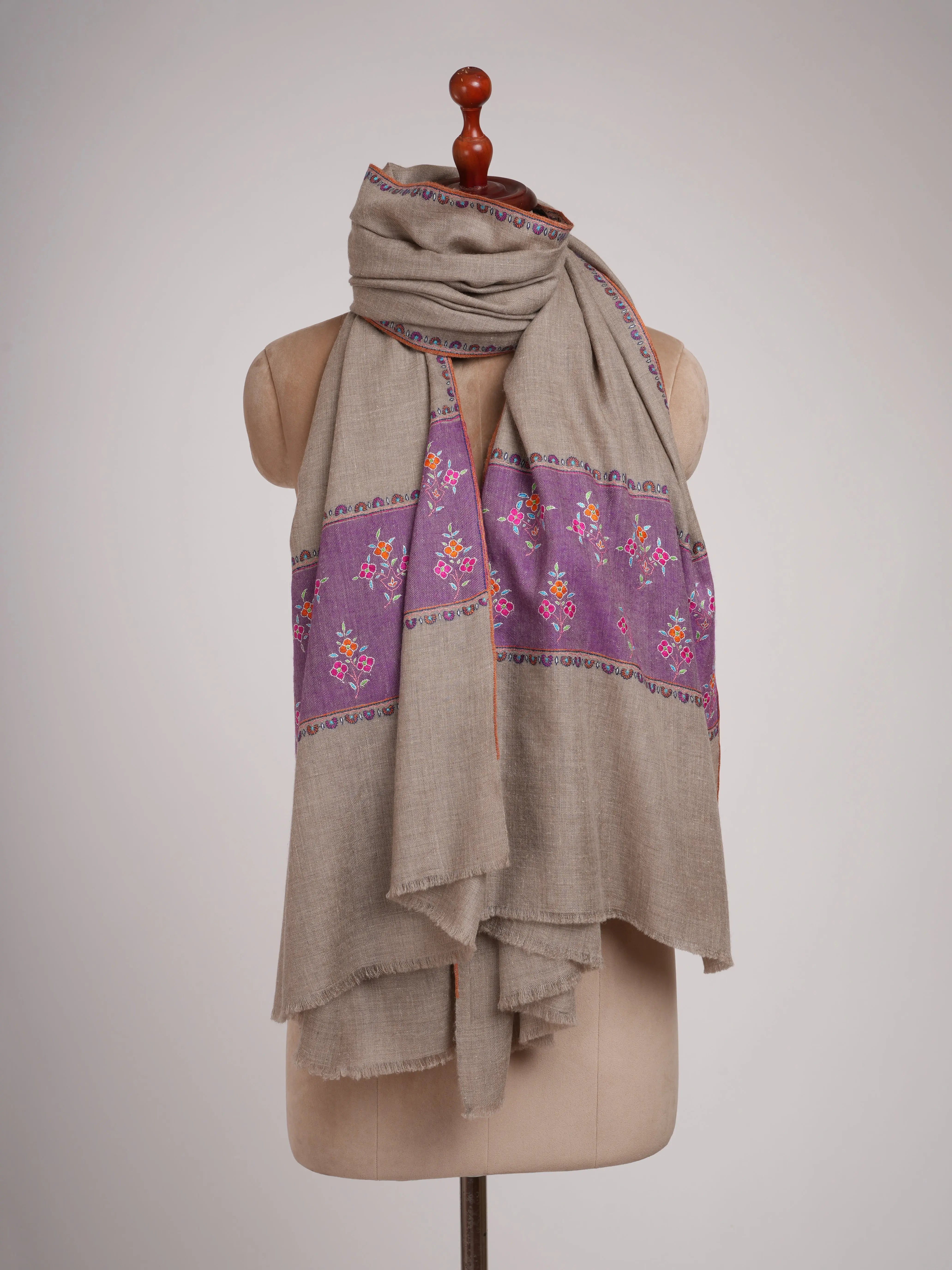 Purple Hue Palla Embroidered Pure Pashmina Shawl Shahkaar