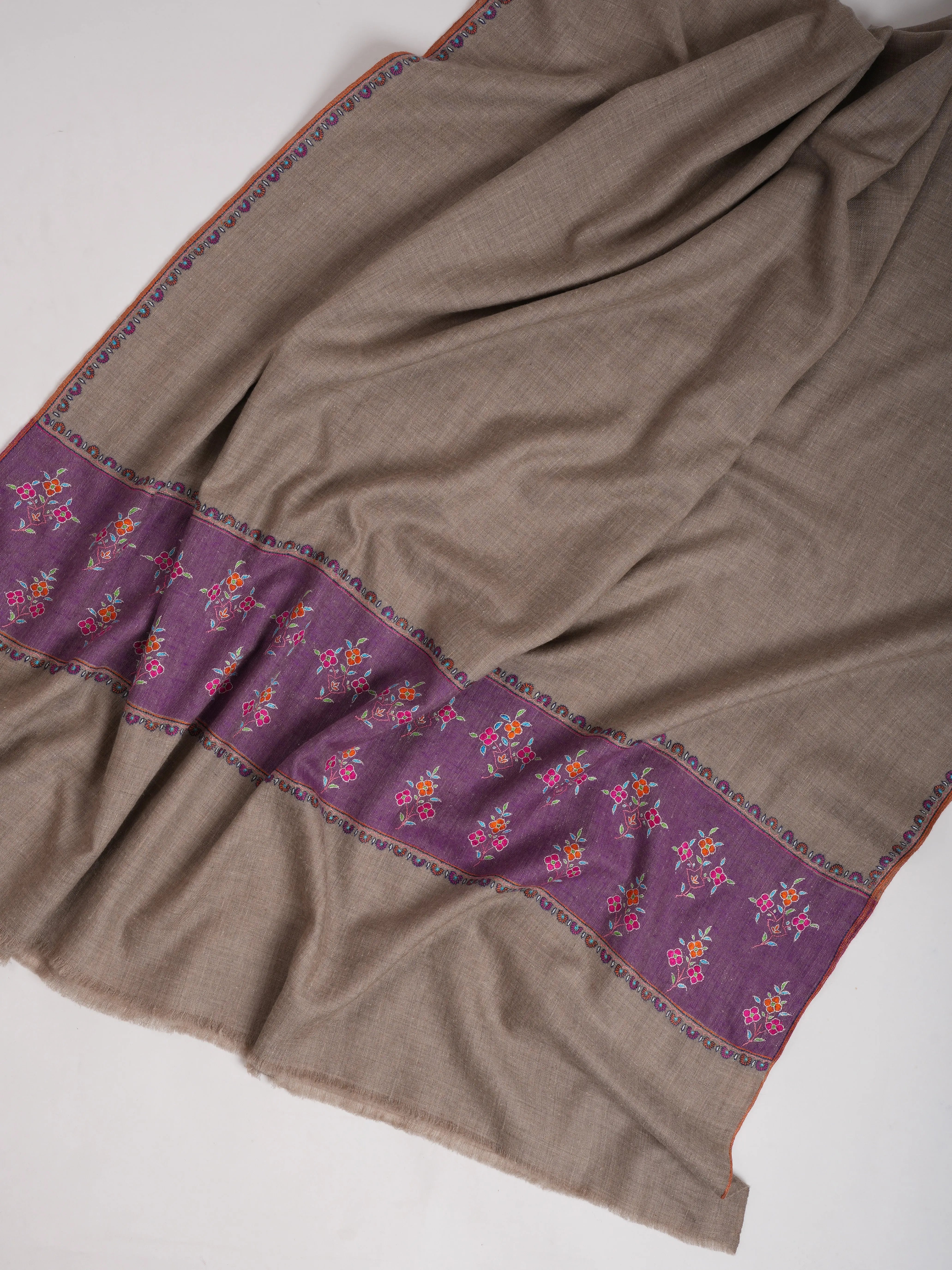 Purple Hue Palla Embroidered Pure Pashmina Shawl Shahkaar
