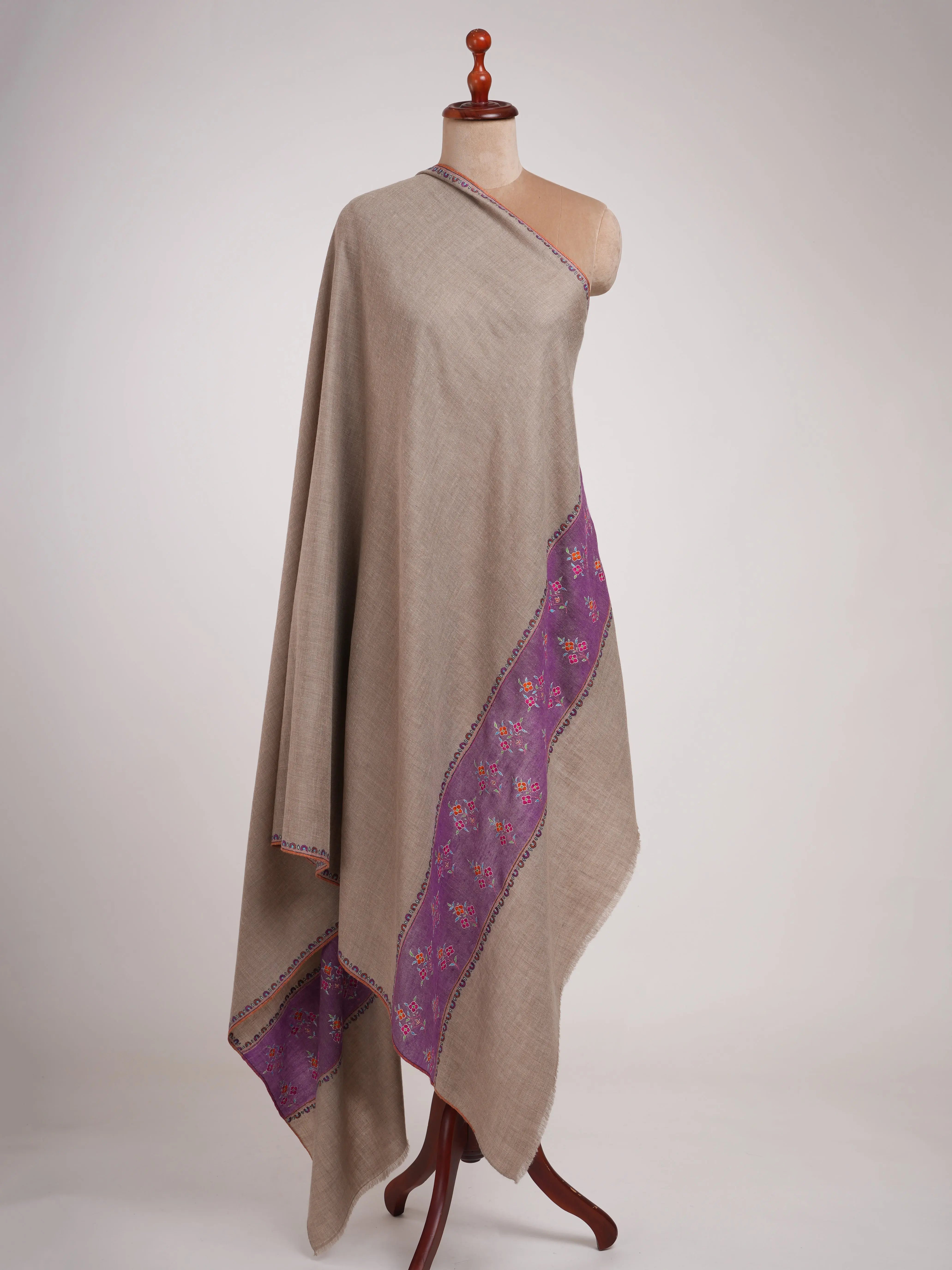 Purple Hue Palla Embroidered Pure Pashmina Shawl Shahkaar