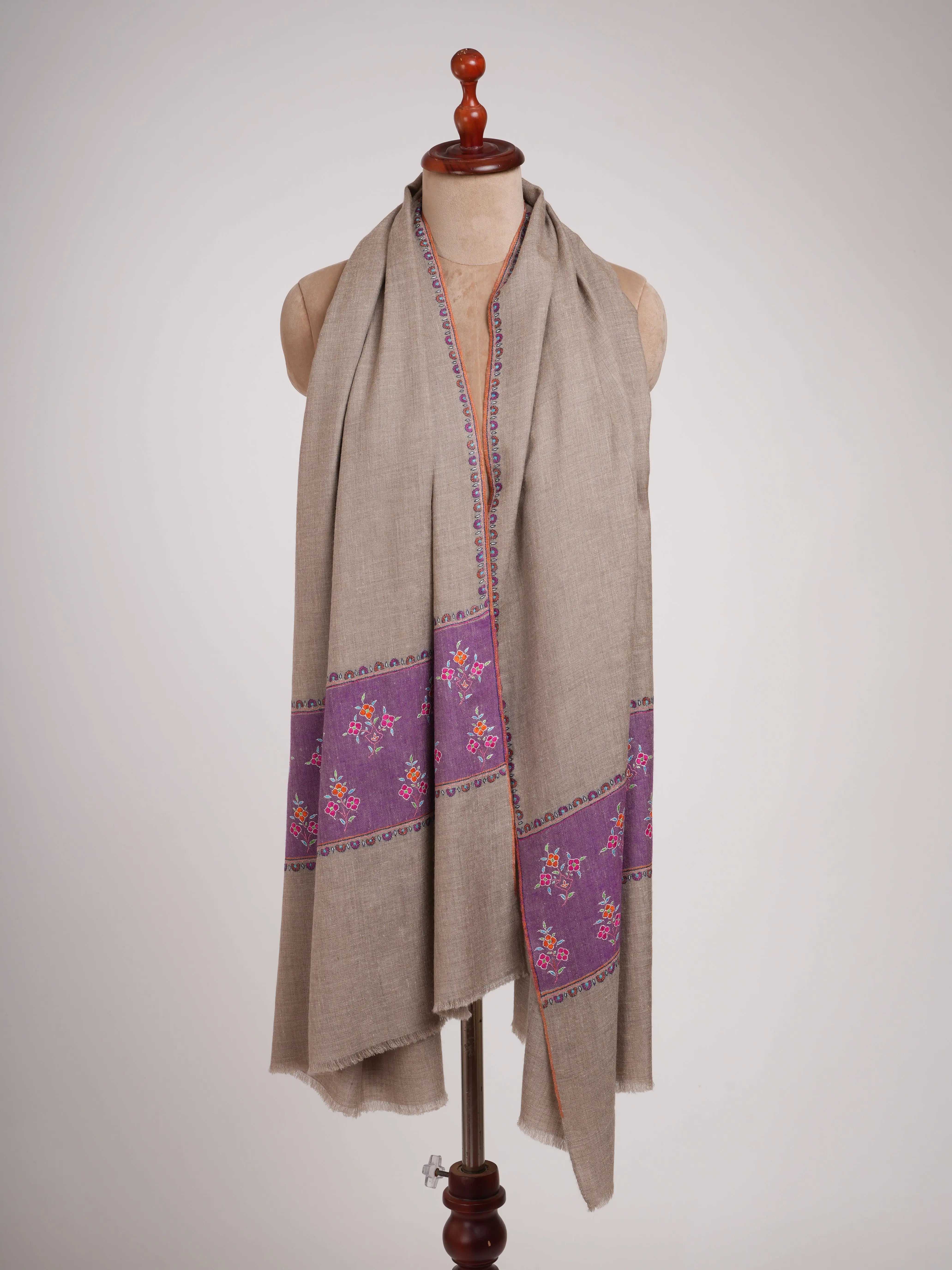 Purple Hue Palla Embroidered Pure Pashmina Shawl Shahkaar