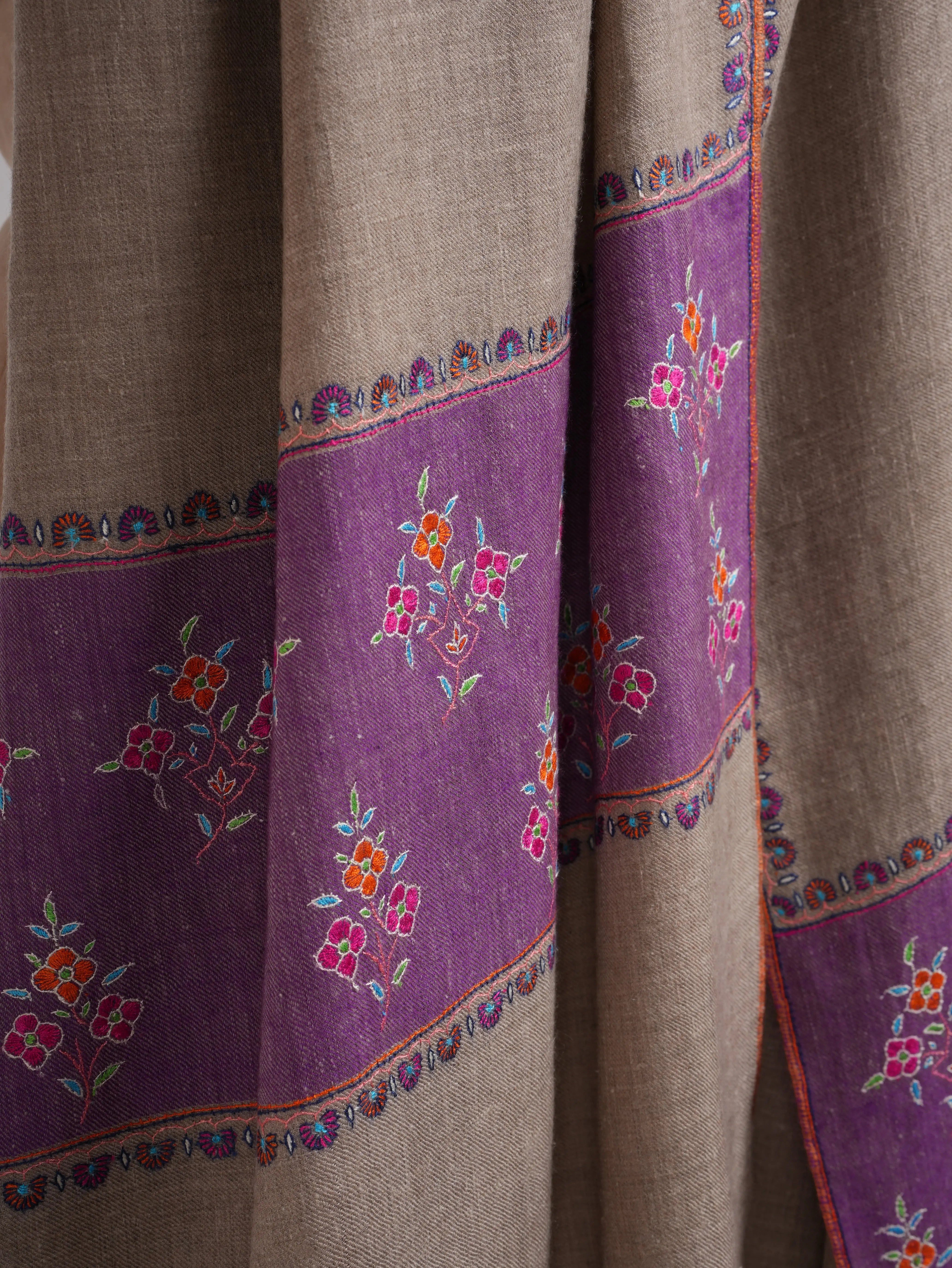 Purple Hue Palla Embroidered Pure Pashmina Shawl Shahkaar