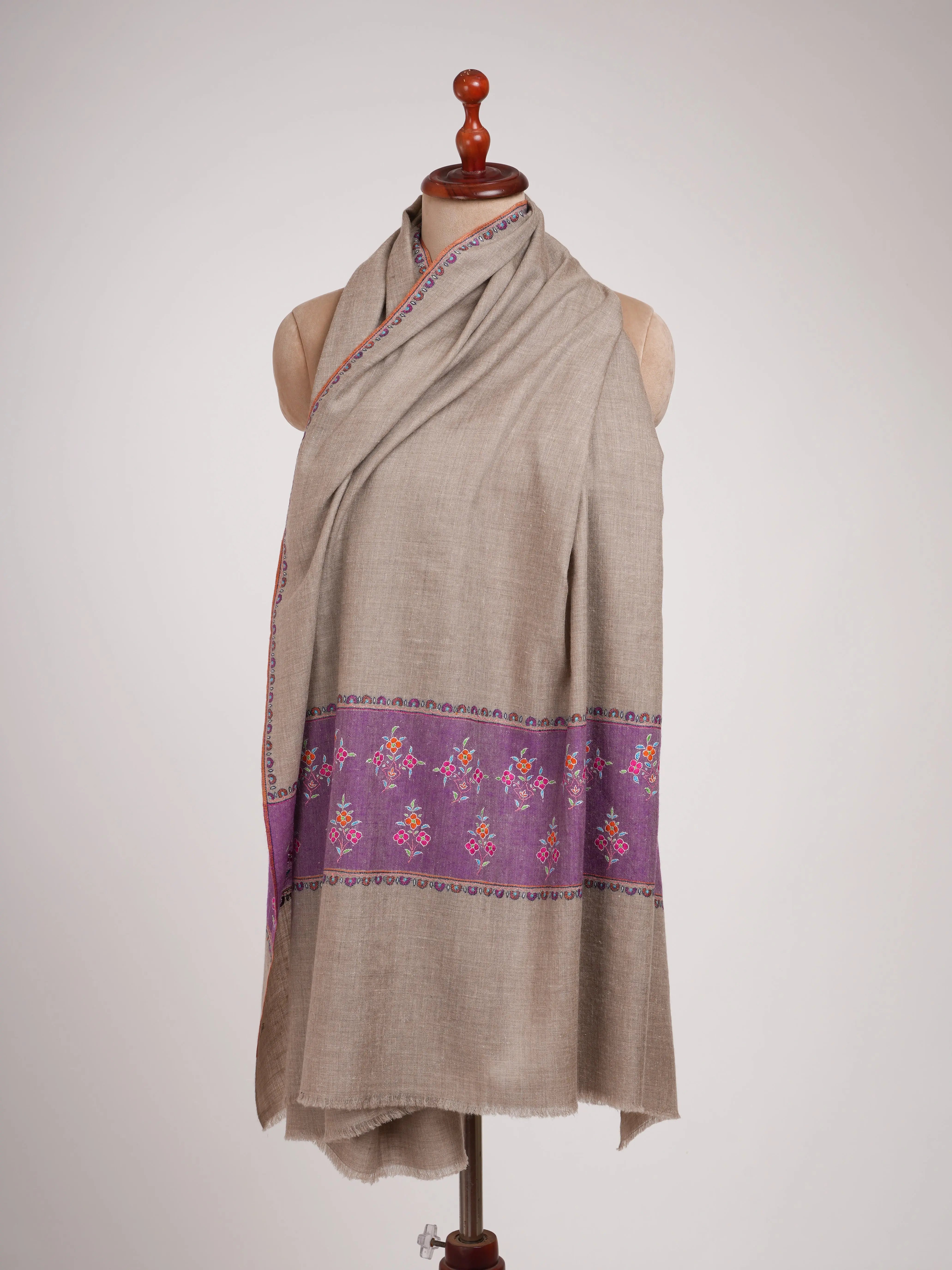 Purple Hue Palla Embroidered Pure Pashmina Shawl Shahkaar