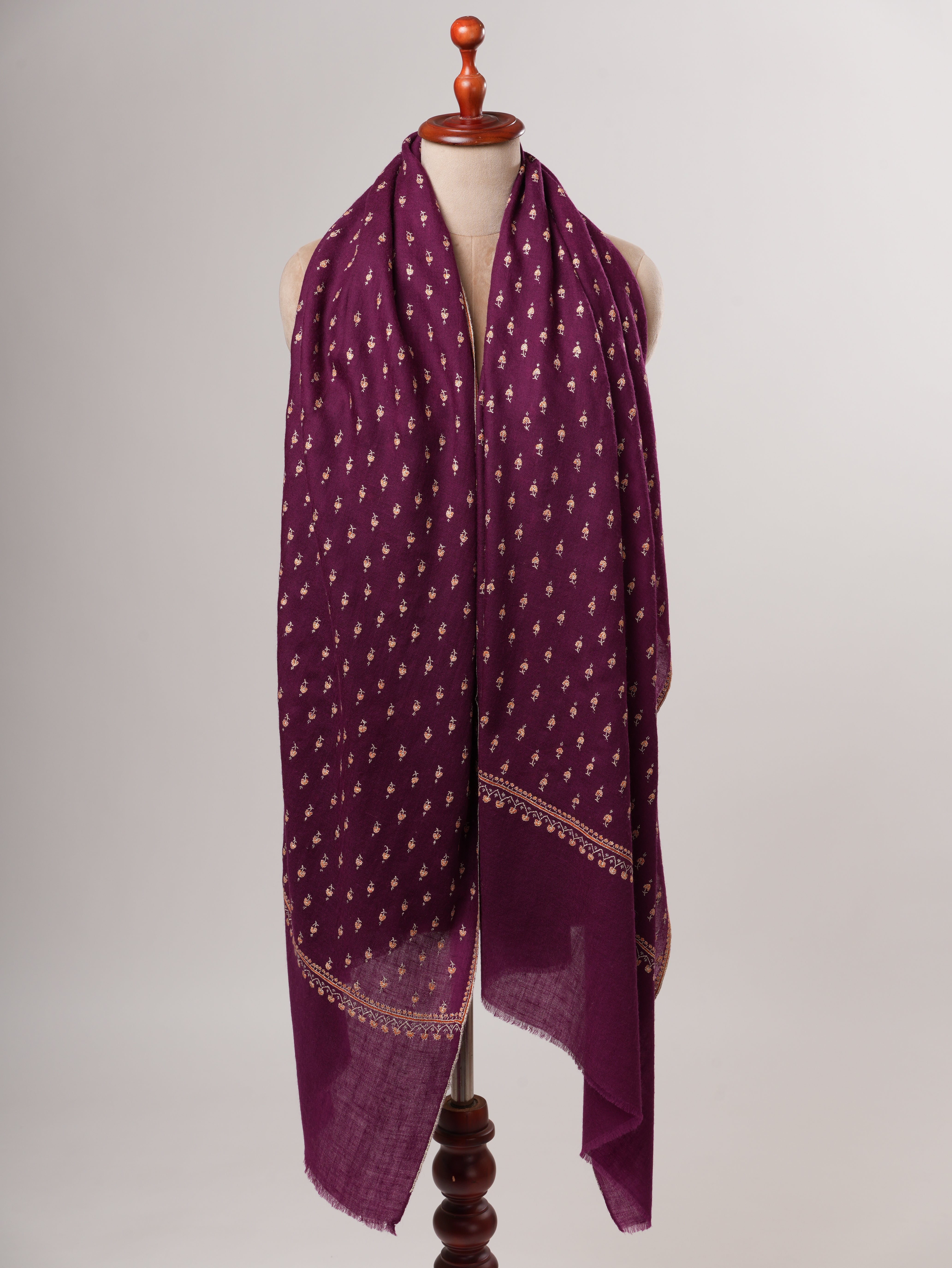 Purple Mache Buteh Hand Embroidered Kashmiri Pashmina Shawl Shahkaar