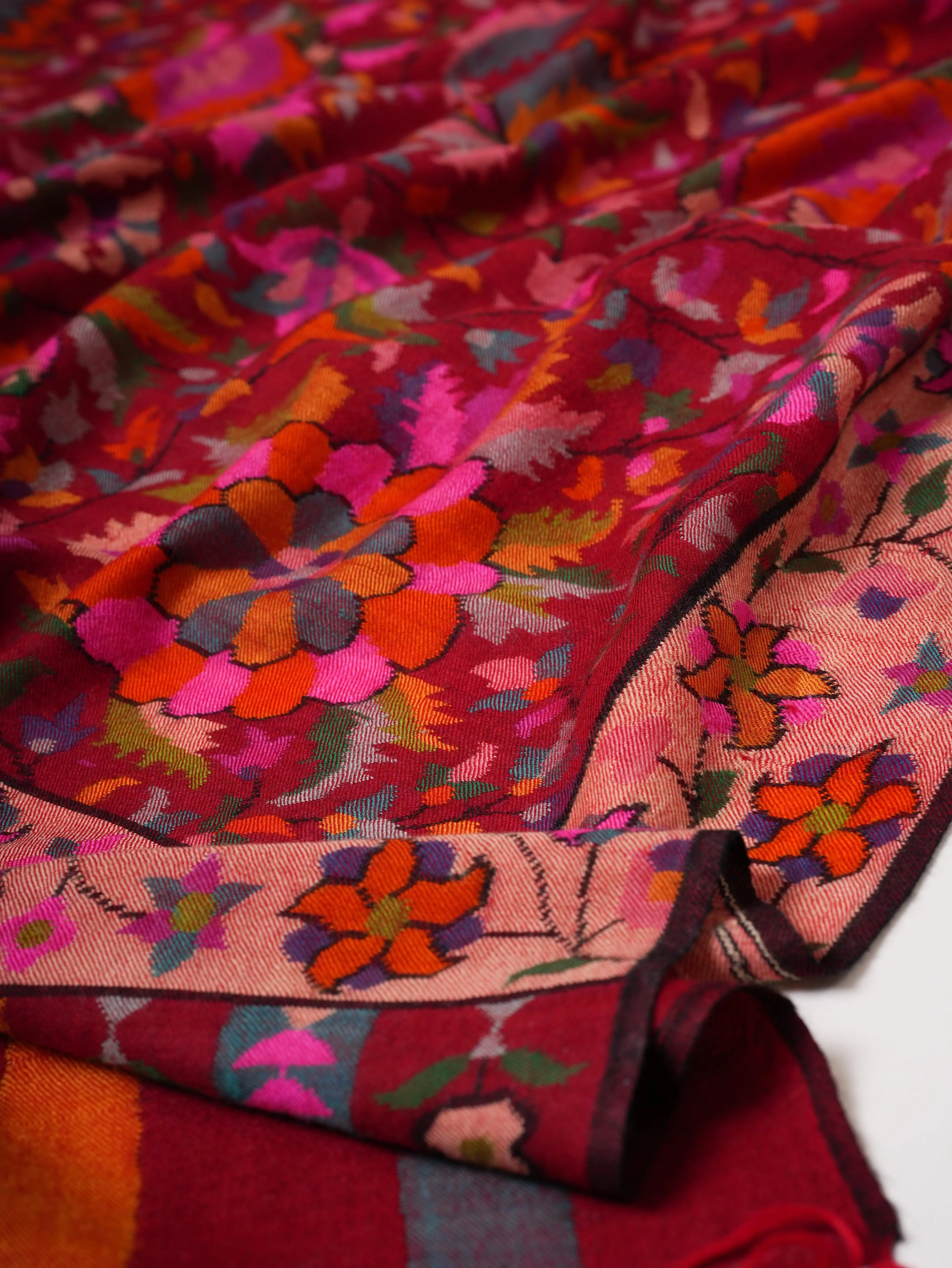 Red Baby Soft Kashmiri Kani Pashmina Shawl Shahkaar