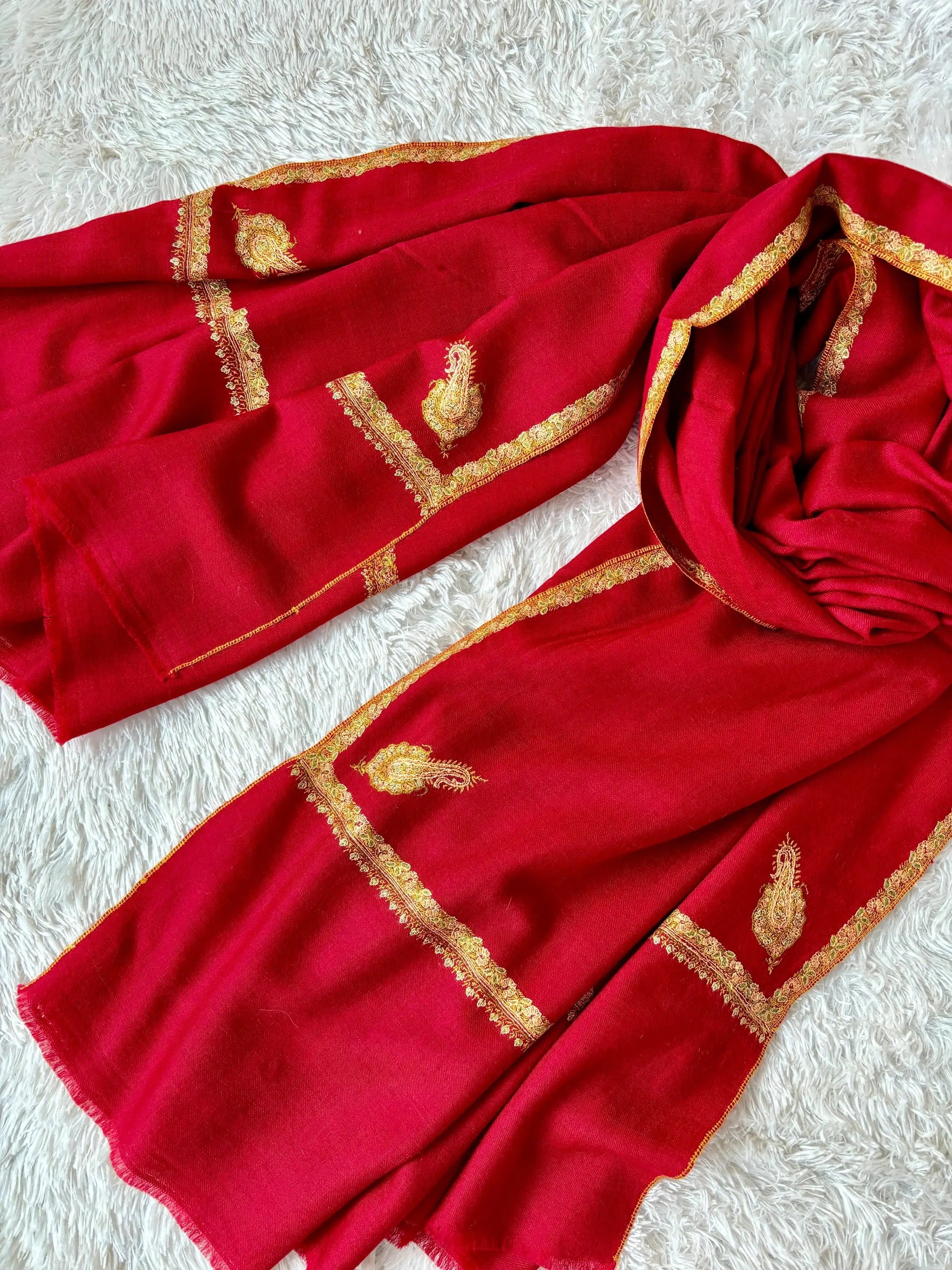 Red BailDar Soft Pashmina Shawl - LOMPOC Shahkaar