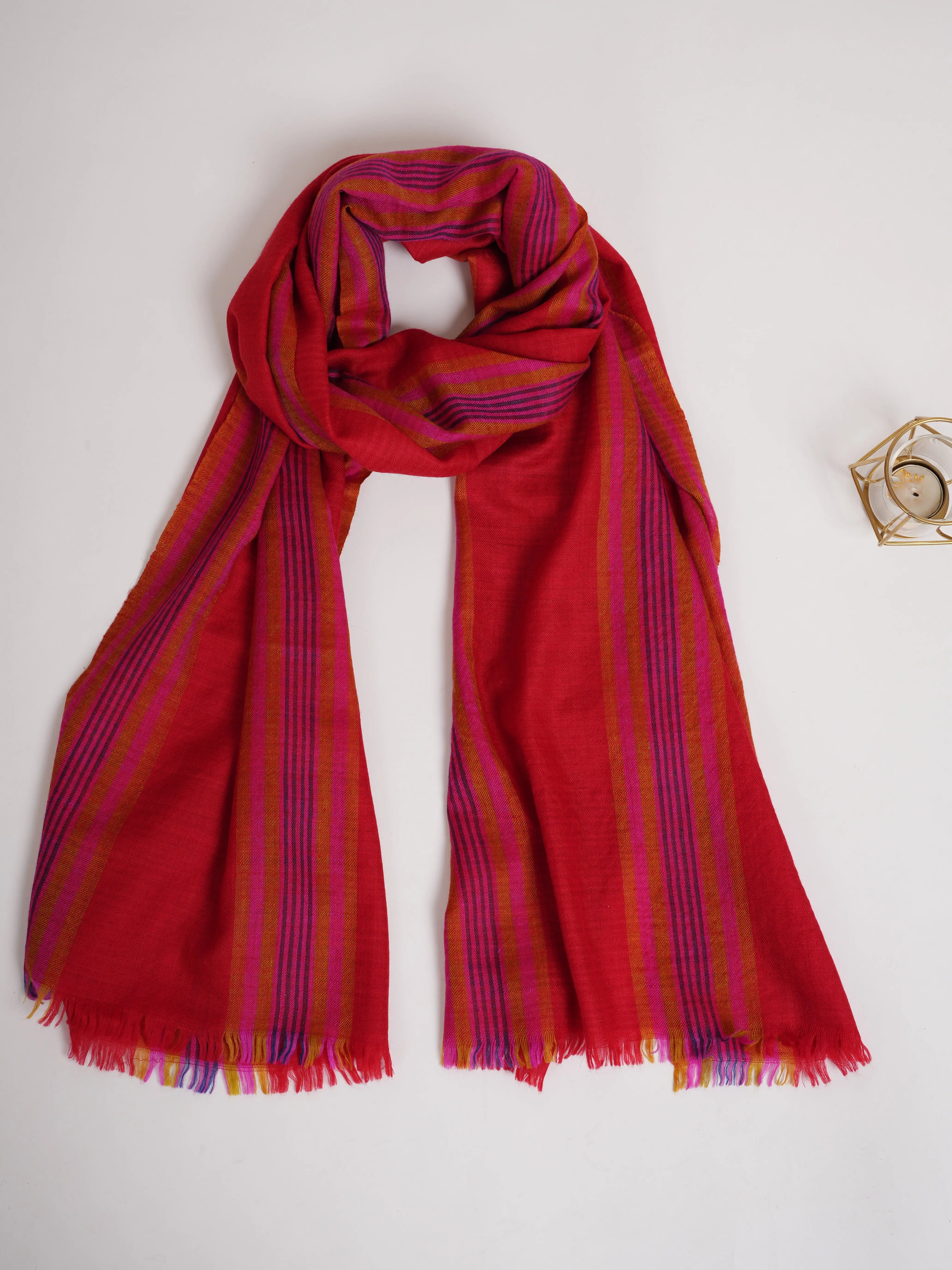 Red Contemporary Featherlight Cashmere Scarf Shahkaar