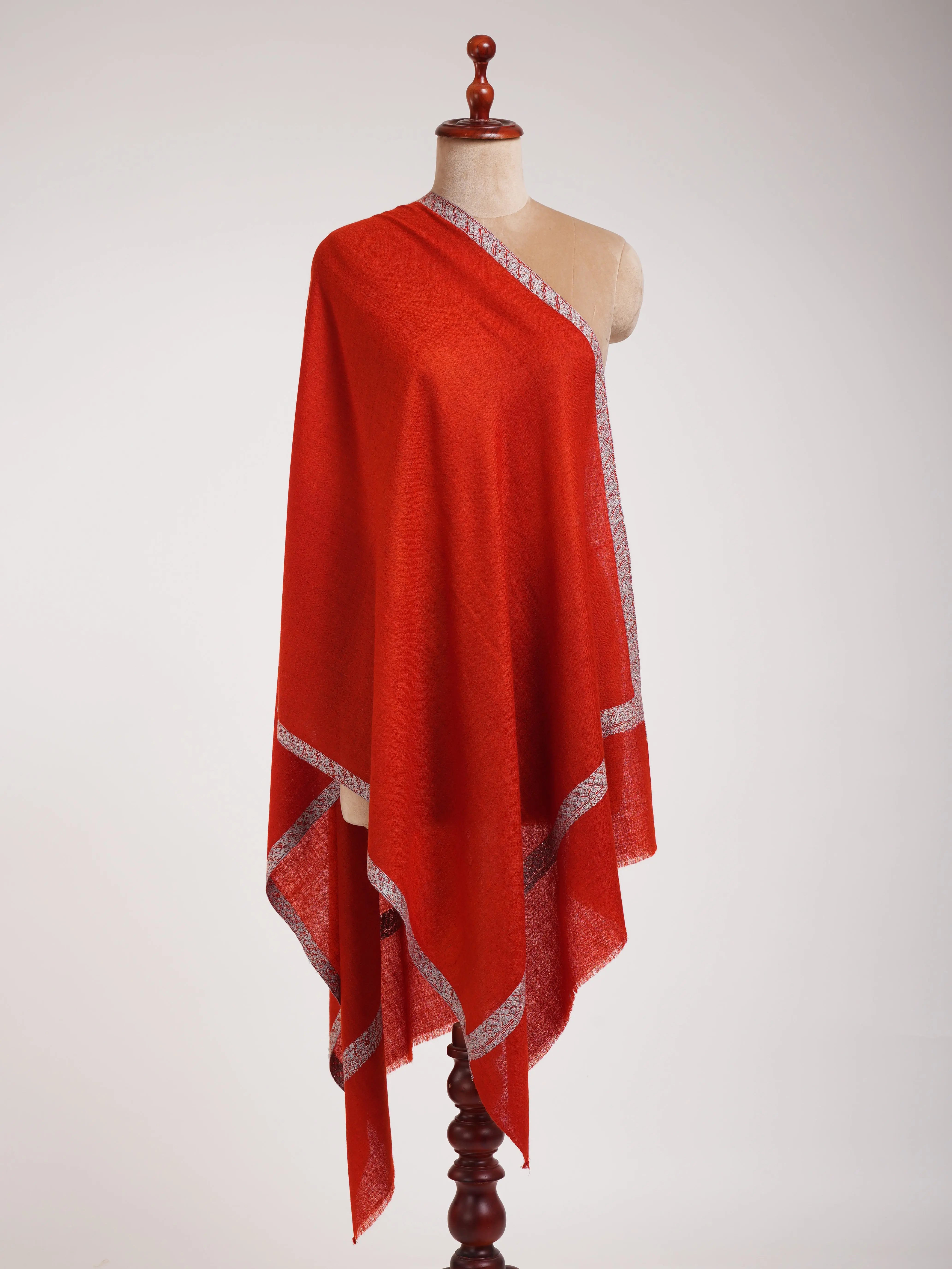 Red Embroidered Artistic Cashmere Stole Shahkaar