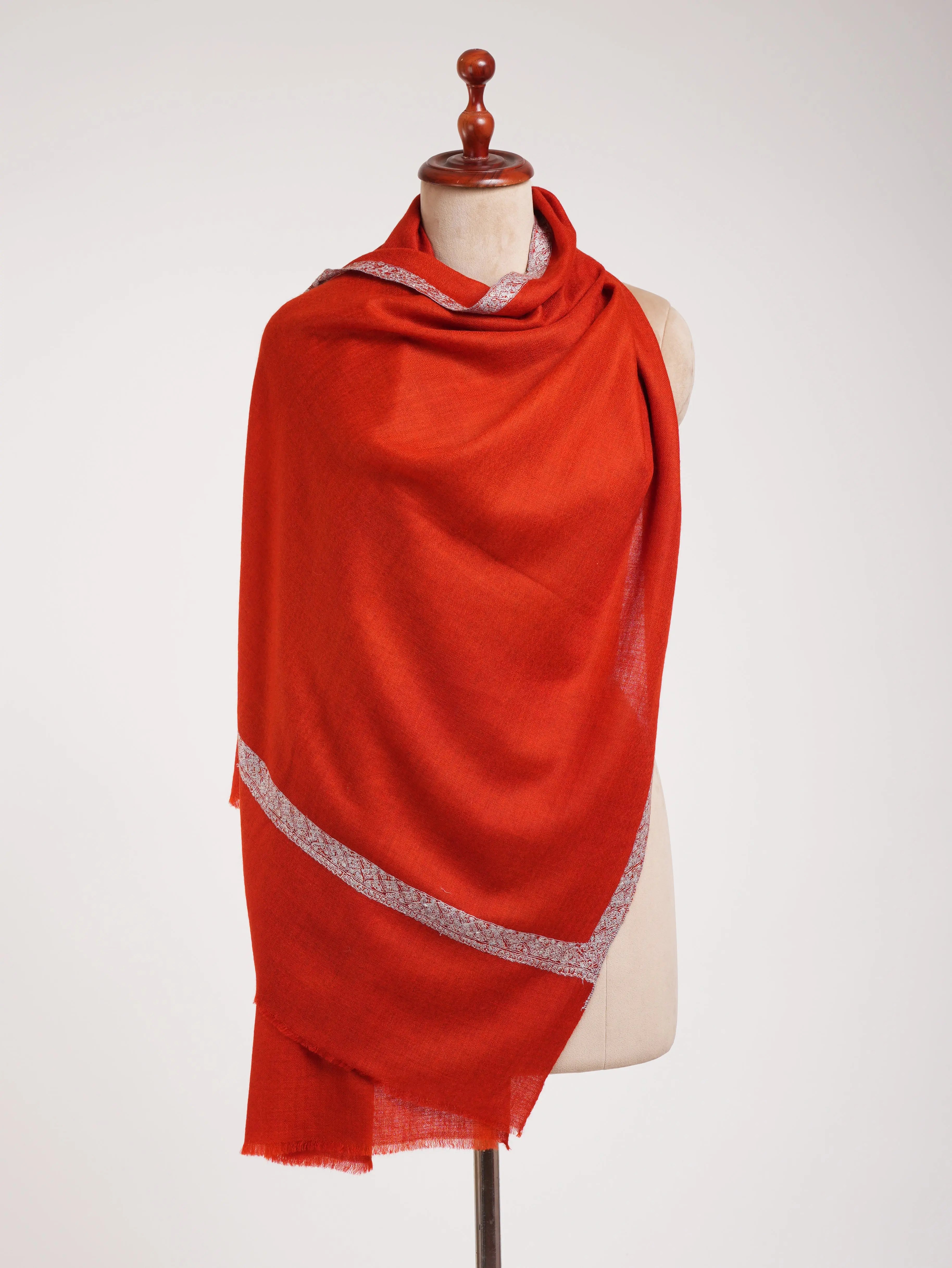 Red Embroidered Artistic Cashmere Stole Shahkaar