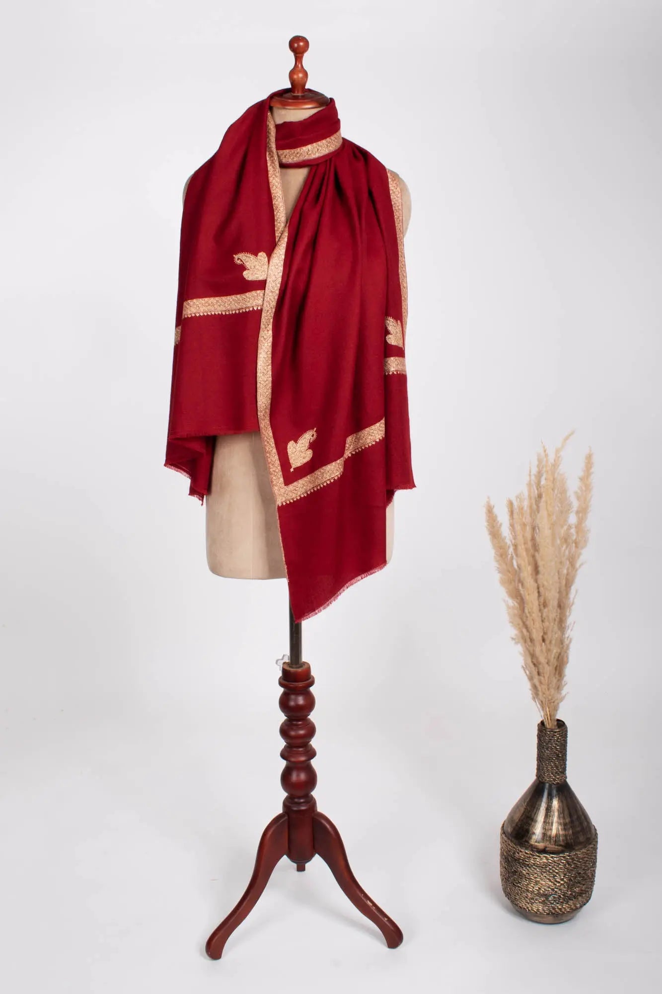 Red Hashia Bridal Cashmere Scarf Shahkaar