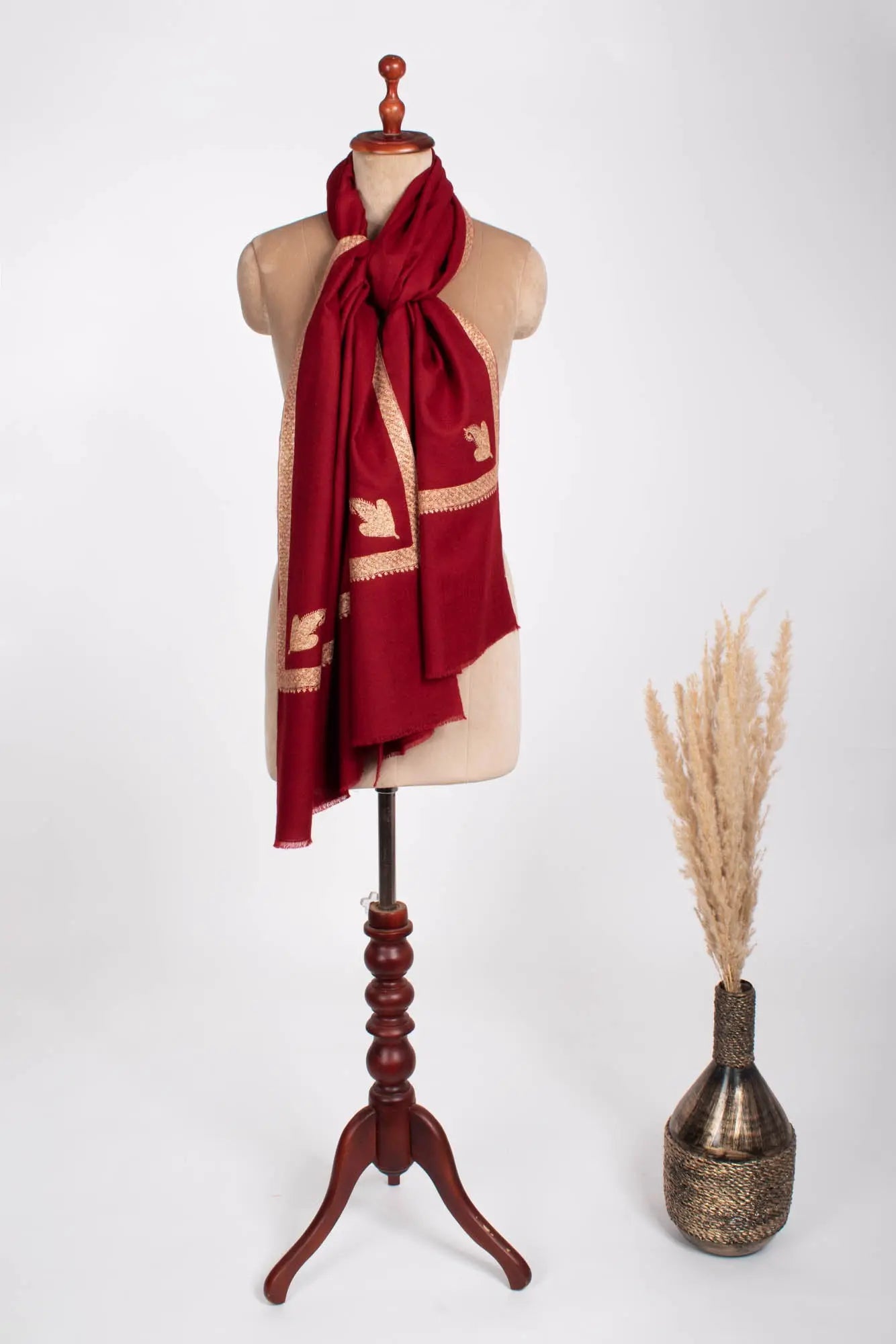 Red Hashia Bridal Cashmere Scarf Shahkaar