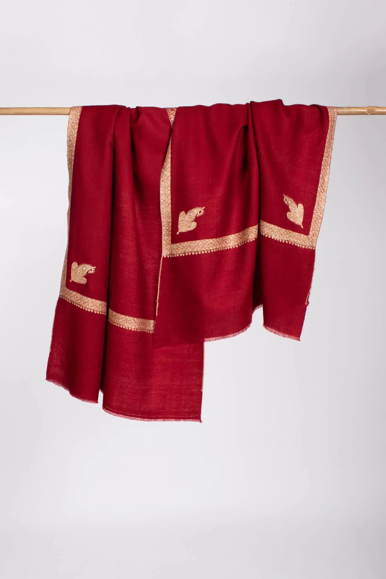 Red Hashia Bridal Cashmere Scarf Shahkaar